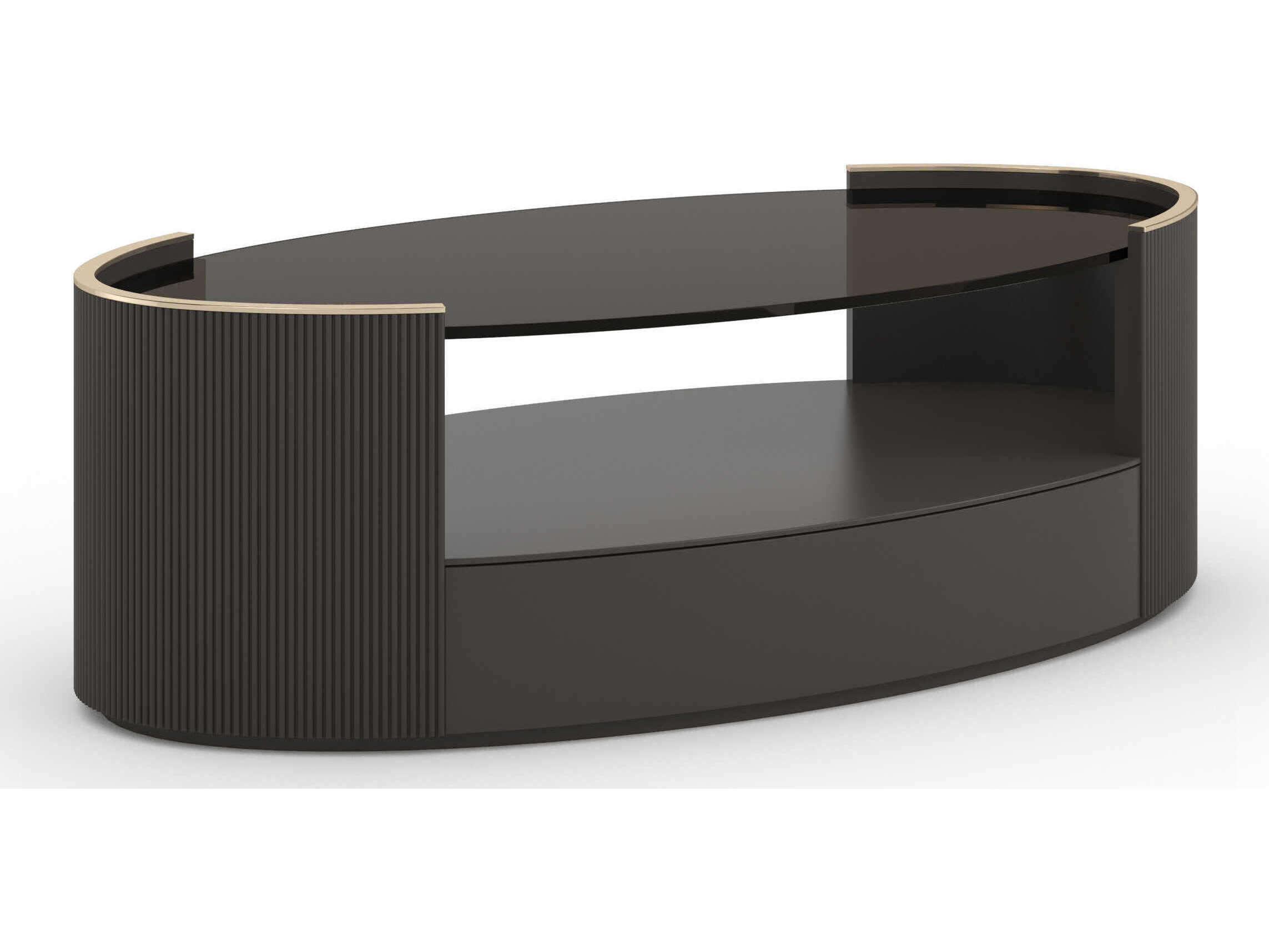 Caracole Love Oval Glass Dark Chocolate; Whisper Of Gold Coffee Table