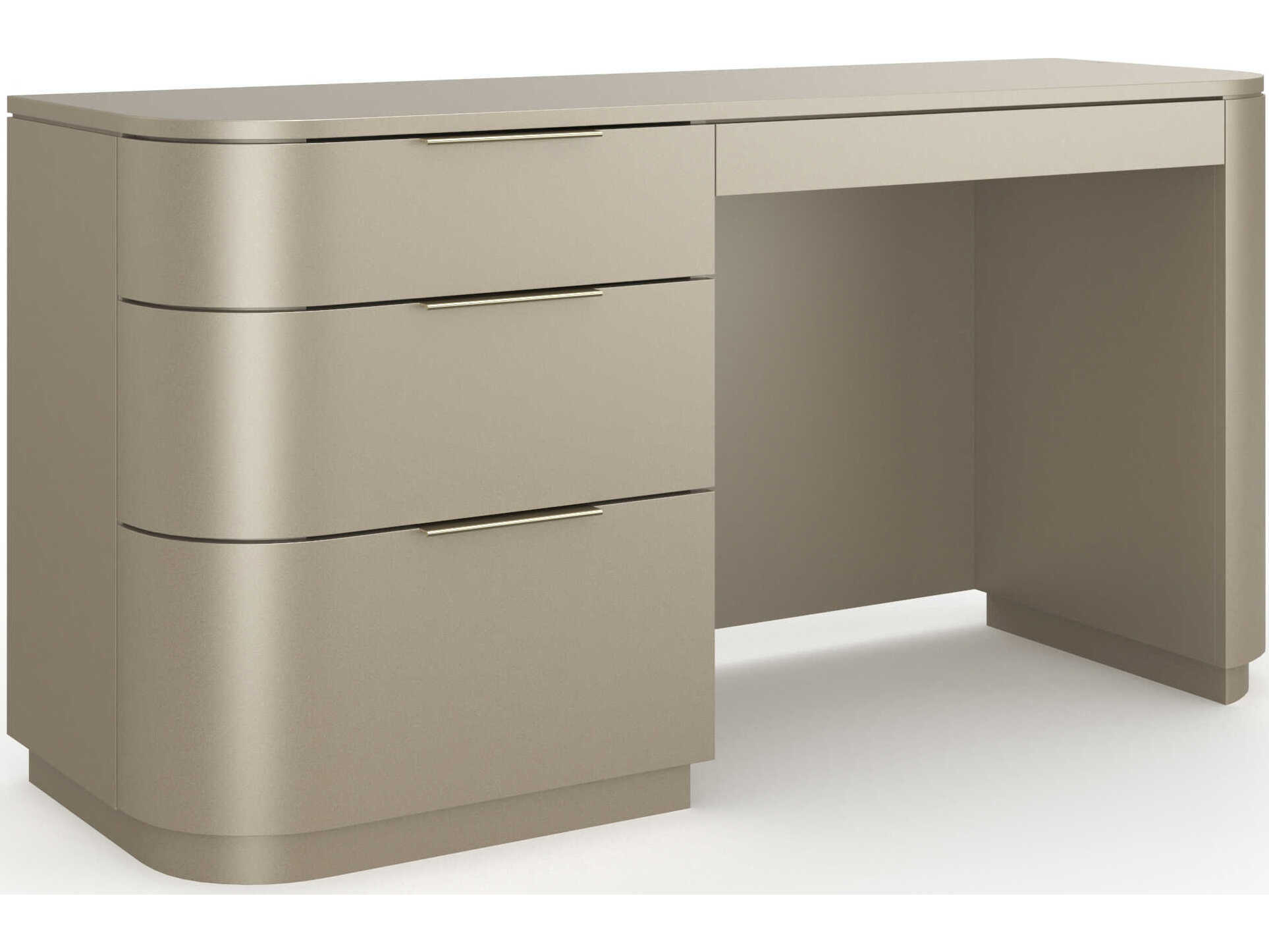 Caracole Oblique Soft Silver Paint Gloss Hardwood Writing Desk