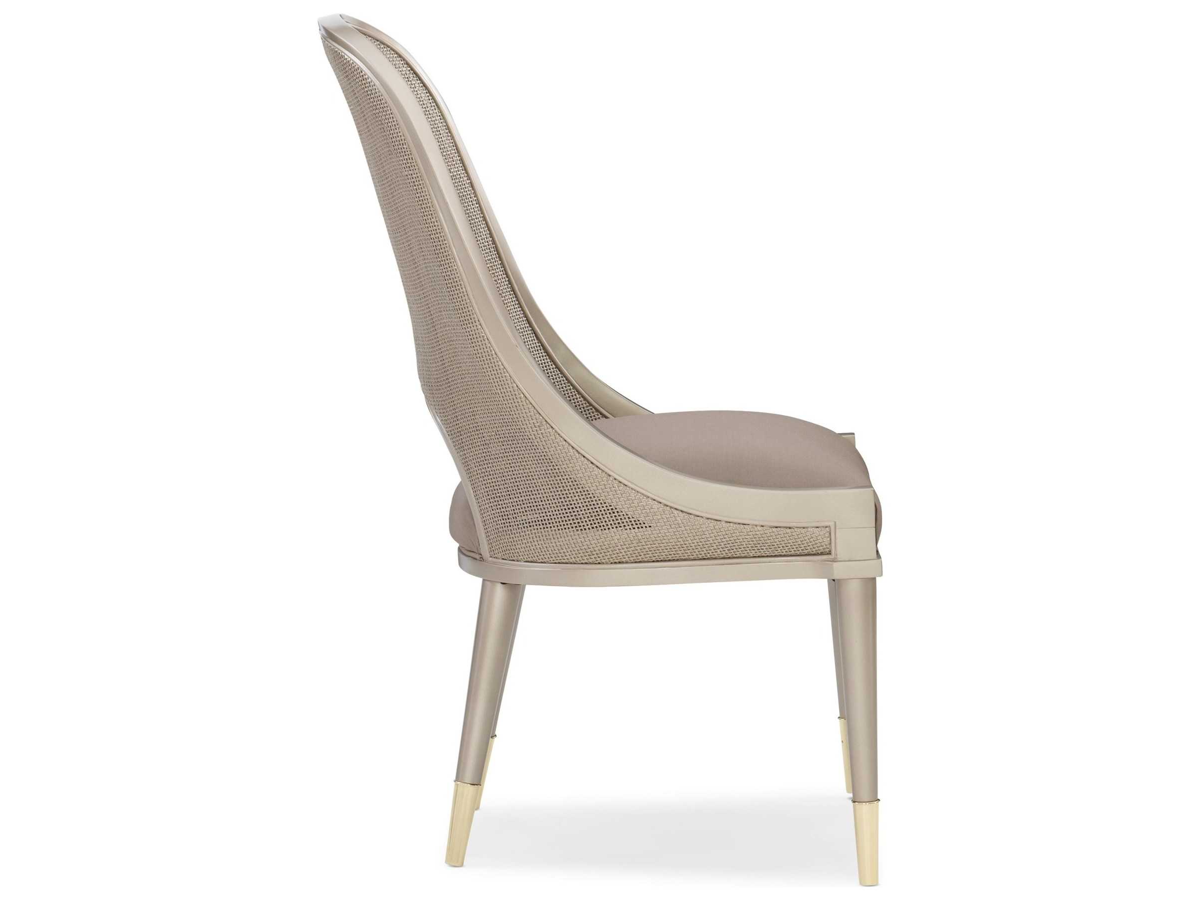 Caracole Classic Cane I Join You Gray Upholstered Side Dining Chair