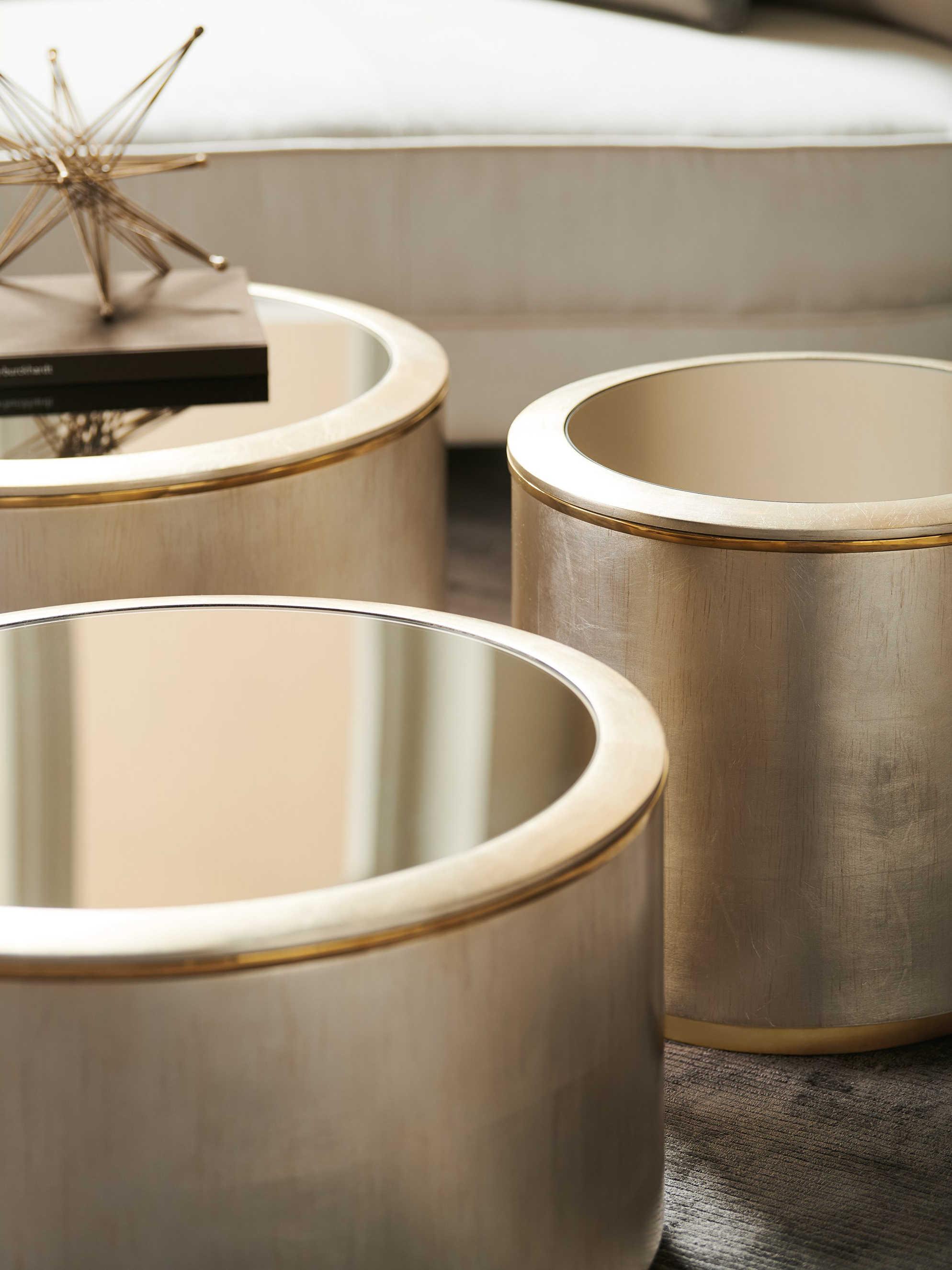 Caracole Classic Circle in Time Lobby Round Auric Gold Bullion Coffee Table