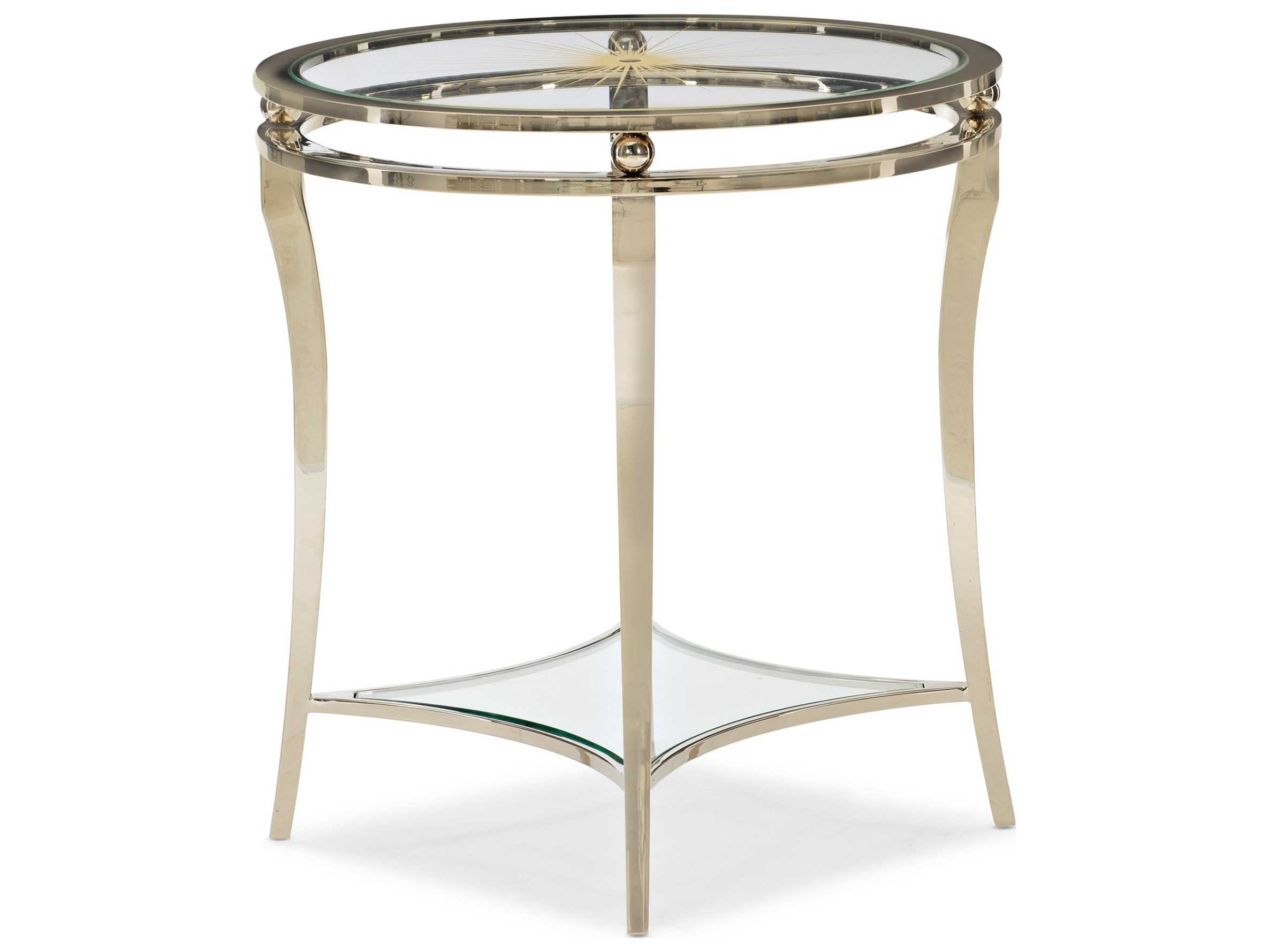 Caracole Classic Rising Star Round Glass Whisper Of Gold Neutral Metallic End Table