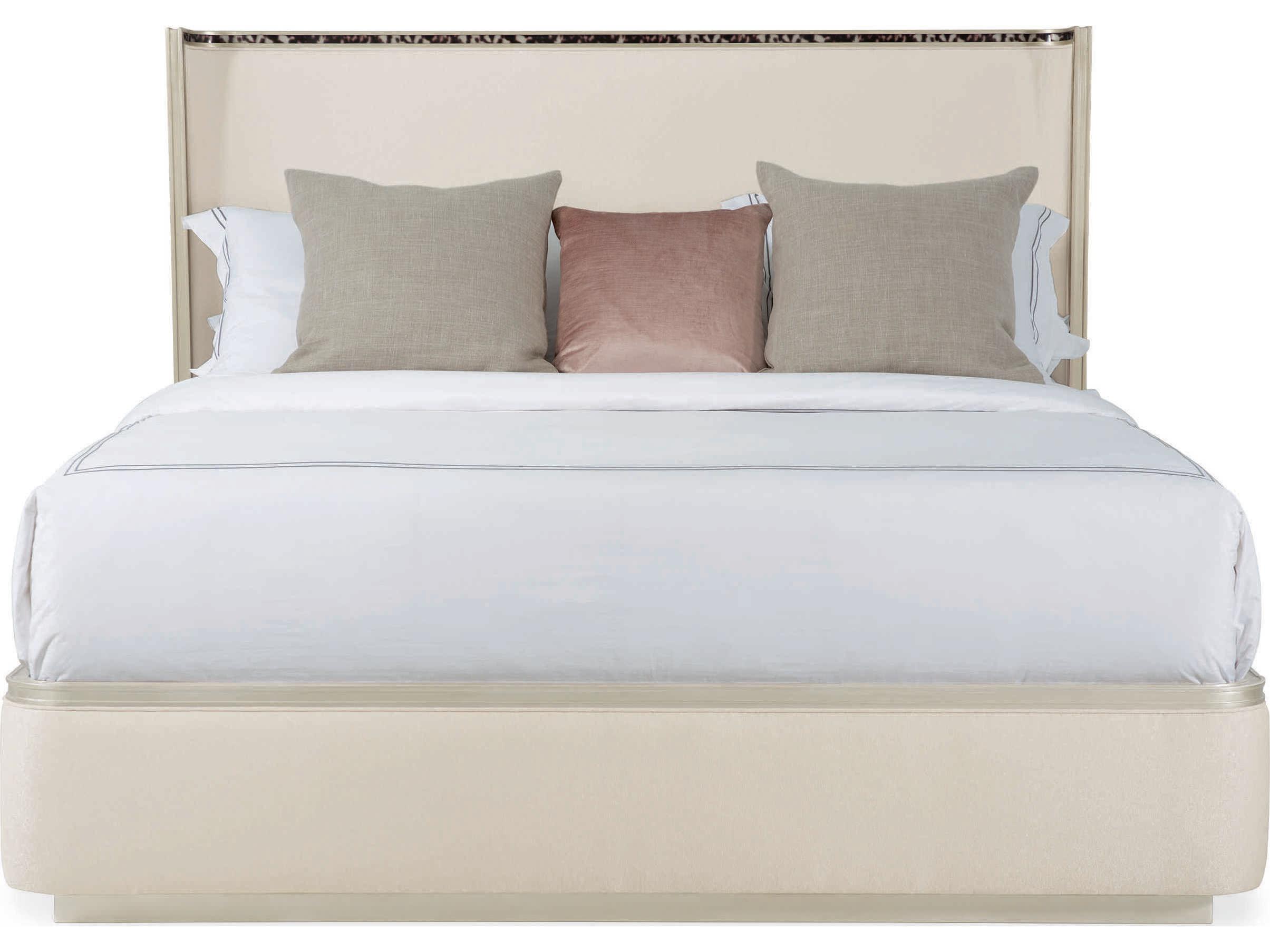 Caracole Classic Dream Big Soft Silver Paint White Upholstered King Platform Bed