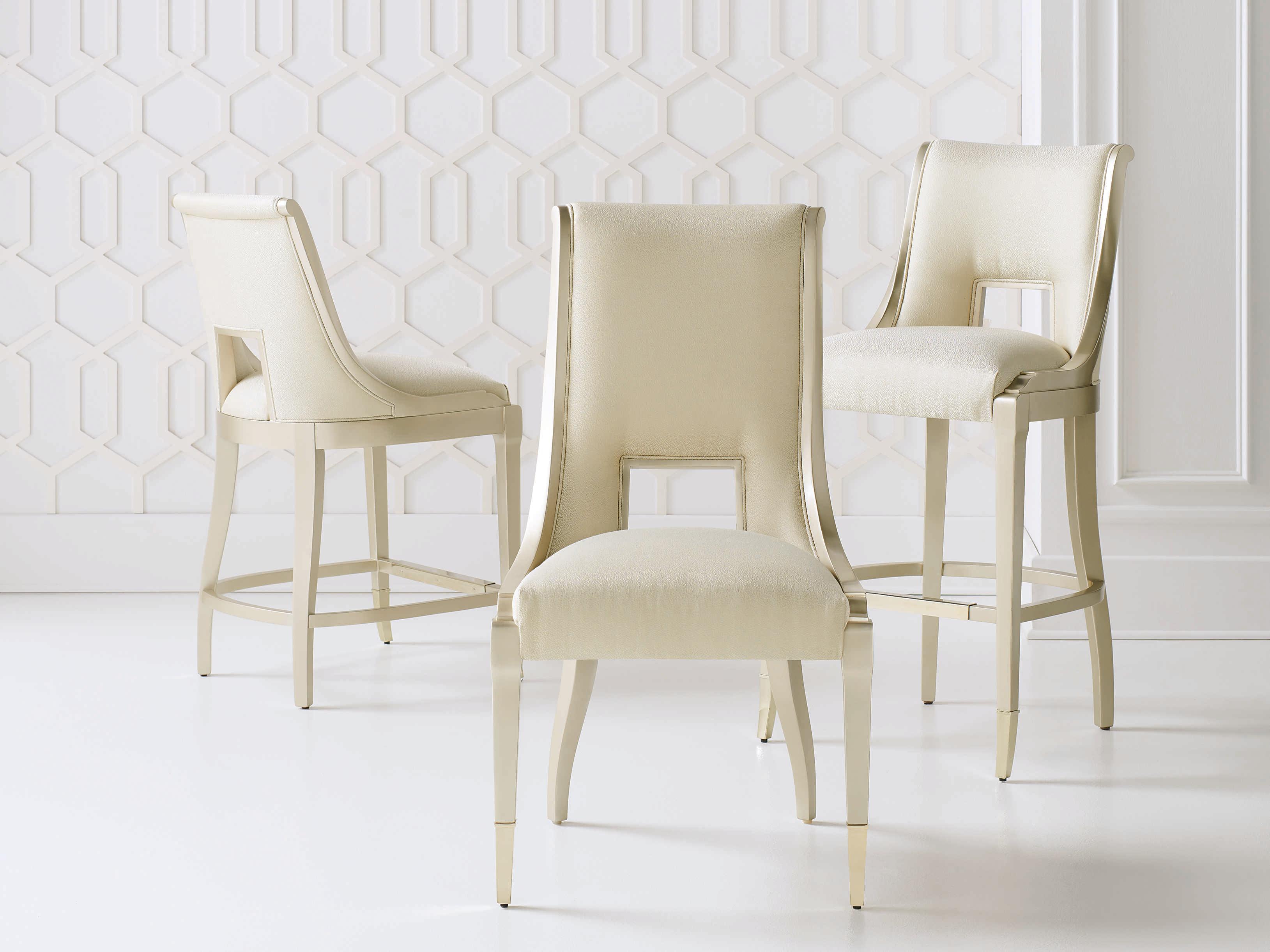 Caracole Classic In Good Taste Upholstered Gold Bullion Paint Bar Stool