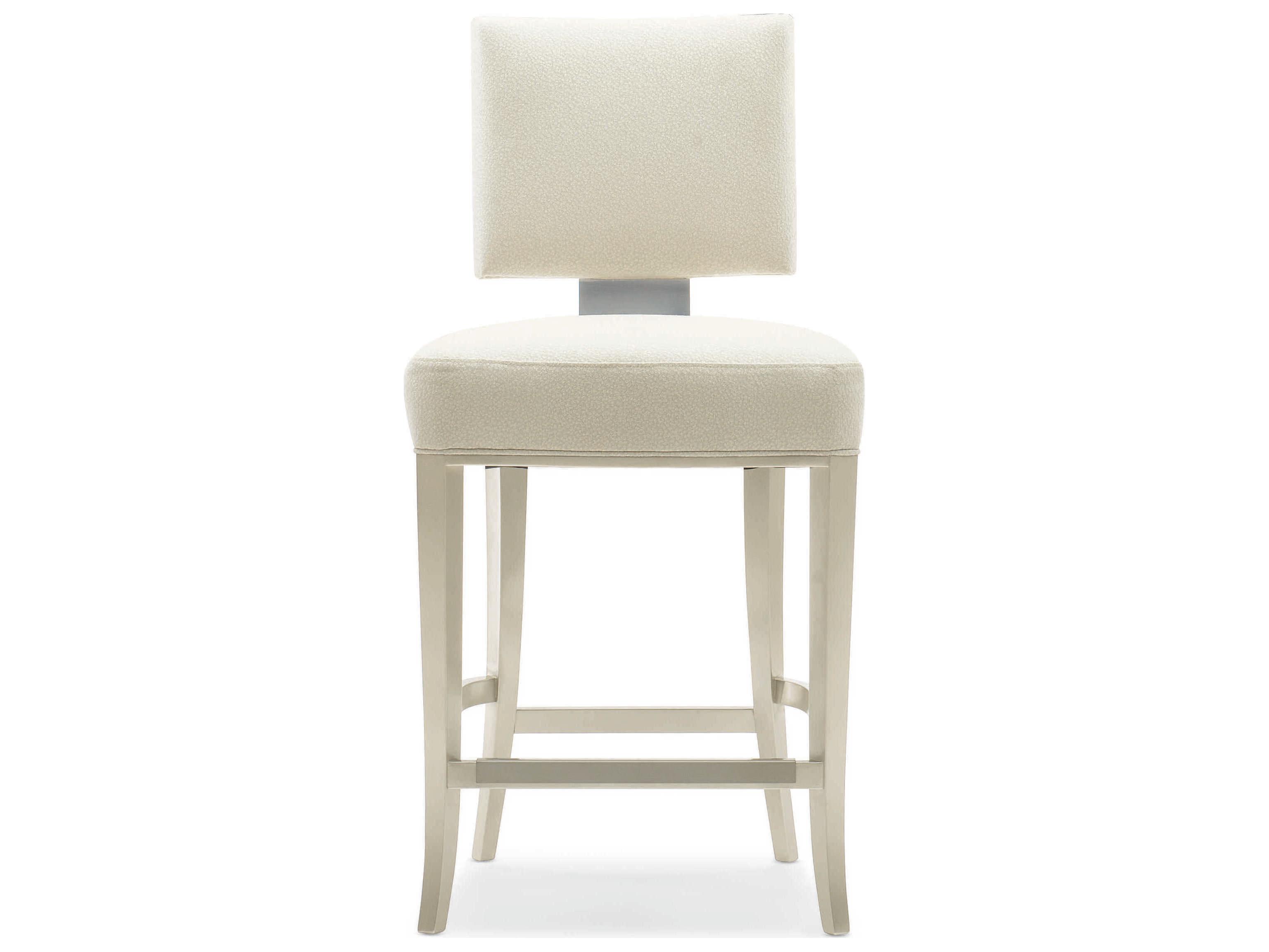 Caracole Classic Reserved Seating Upholstered Lightly Brushed Chrome Soft Silver Paint Counter Stool