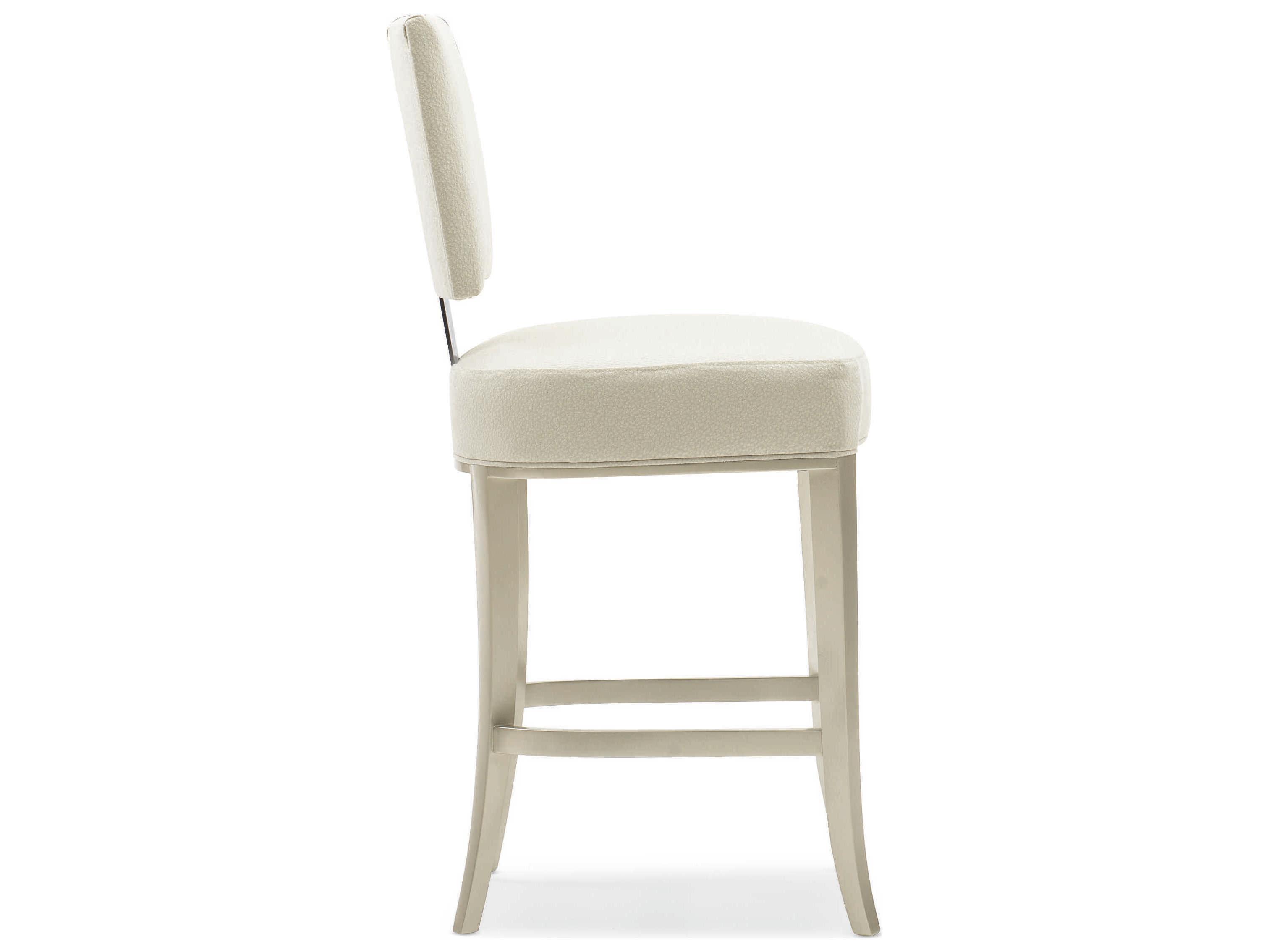 Caracole Classic Reserved Seating Upholstered Lightly Brushed Chrome Soft Silver Paint Counter Stool