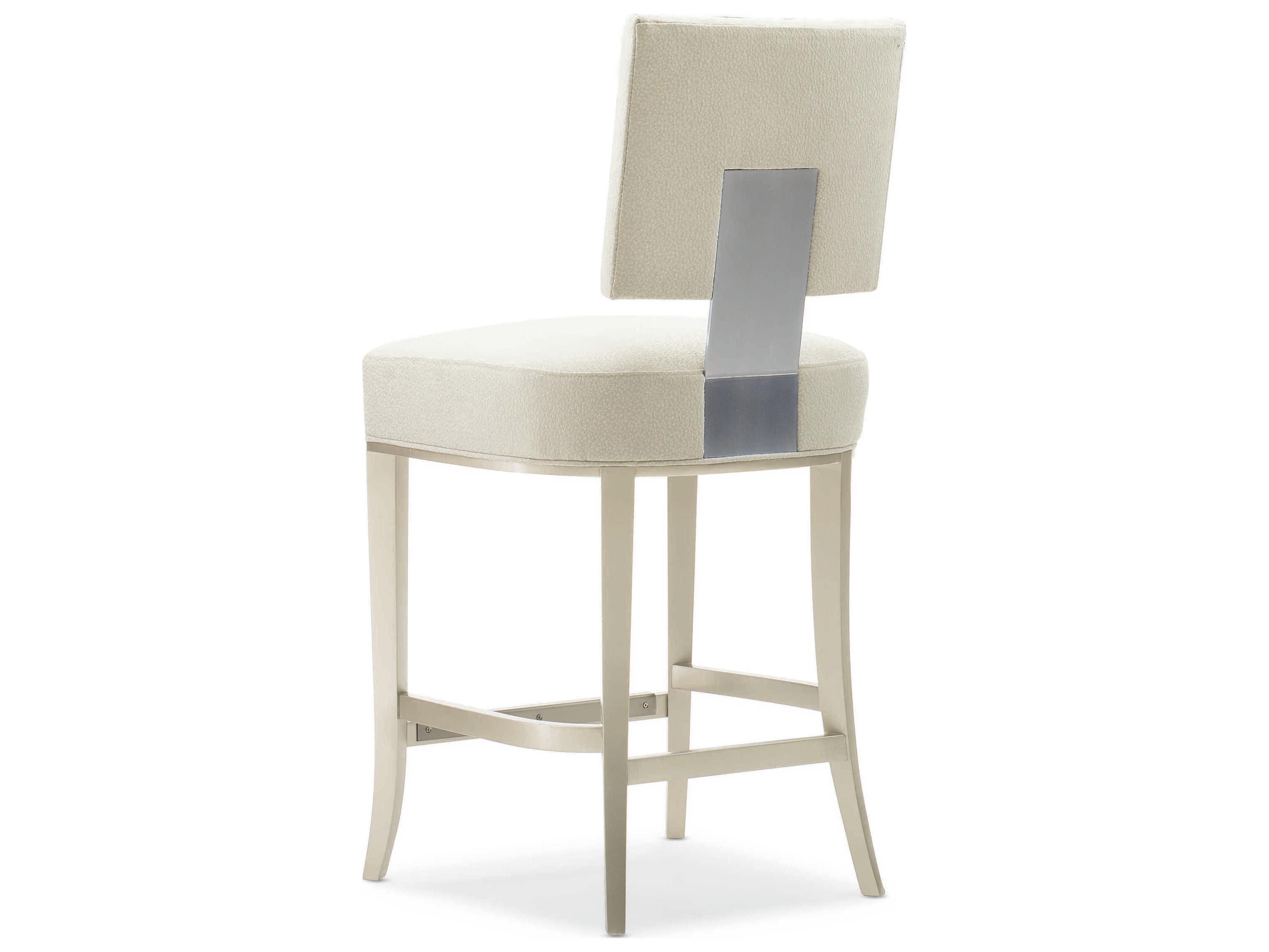 Caracole Classic Reserved Seating Upholstered Lightly Brushed Chrome Soft Silver Paint Counter Stool