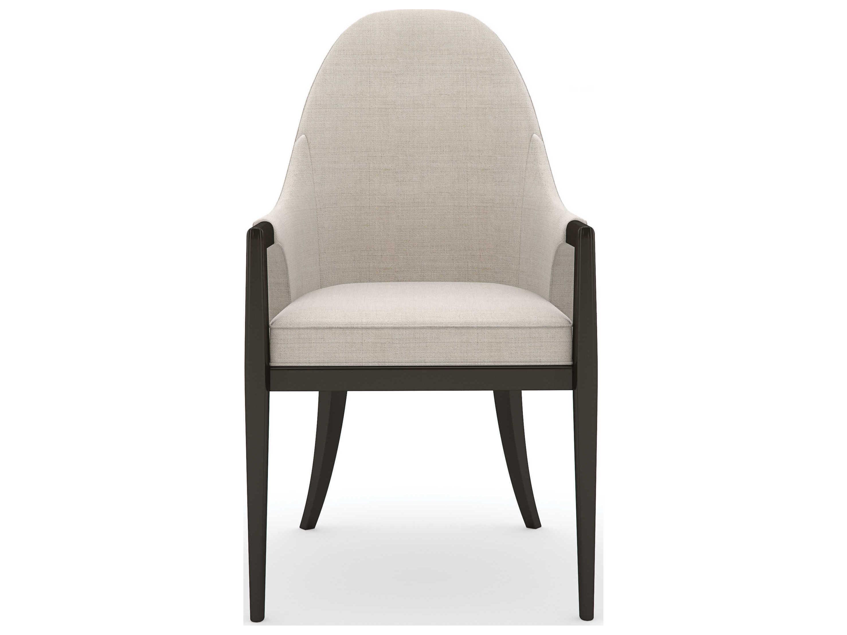 Caracole Classic Natural Choice Fabric Birch Wood Brown Upholstered Arm Dining Chair