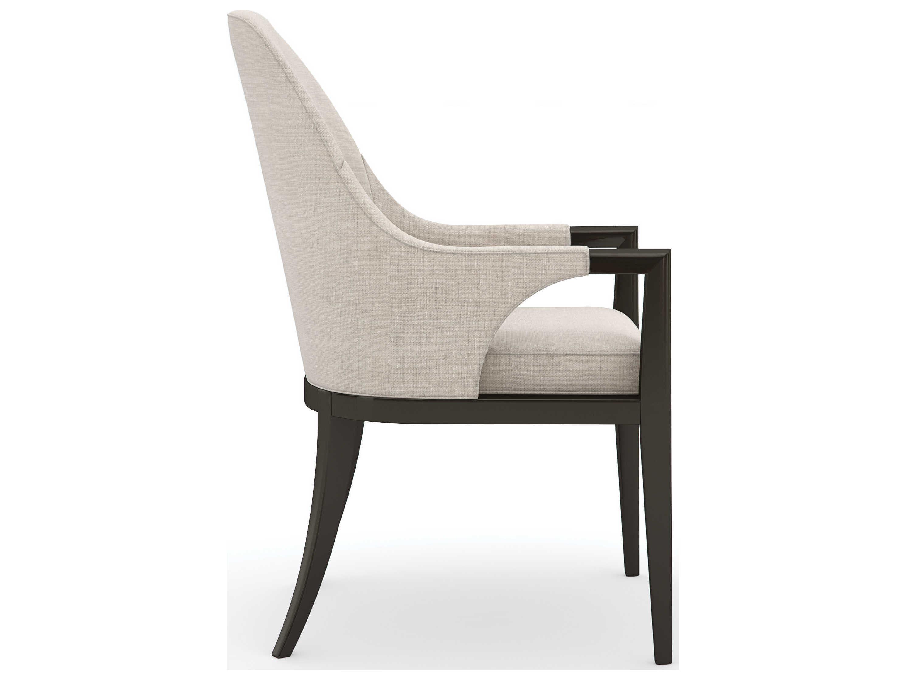 Caracole Classic Natural Choice Fabric Birch Wood Brown Upholstered Arm Dining Chair