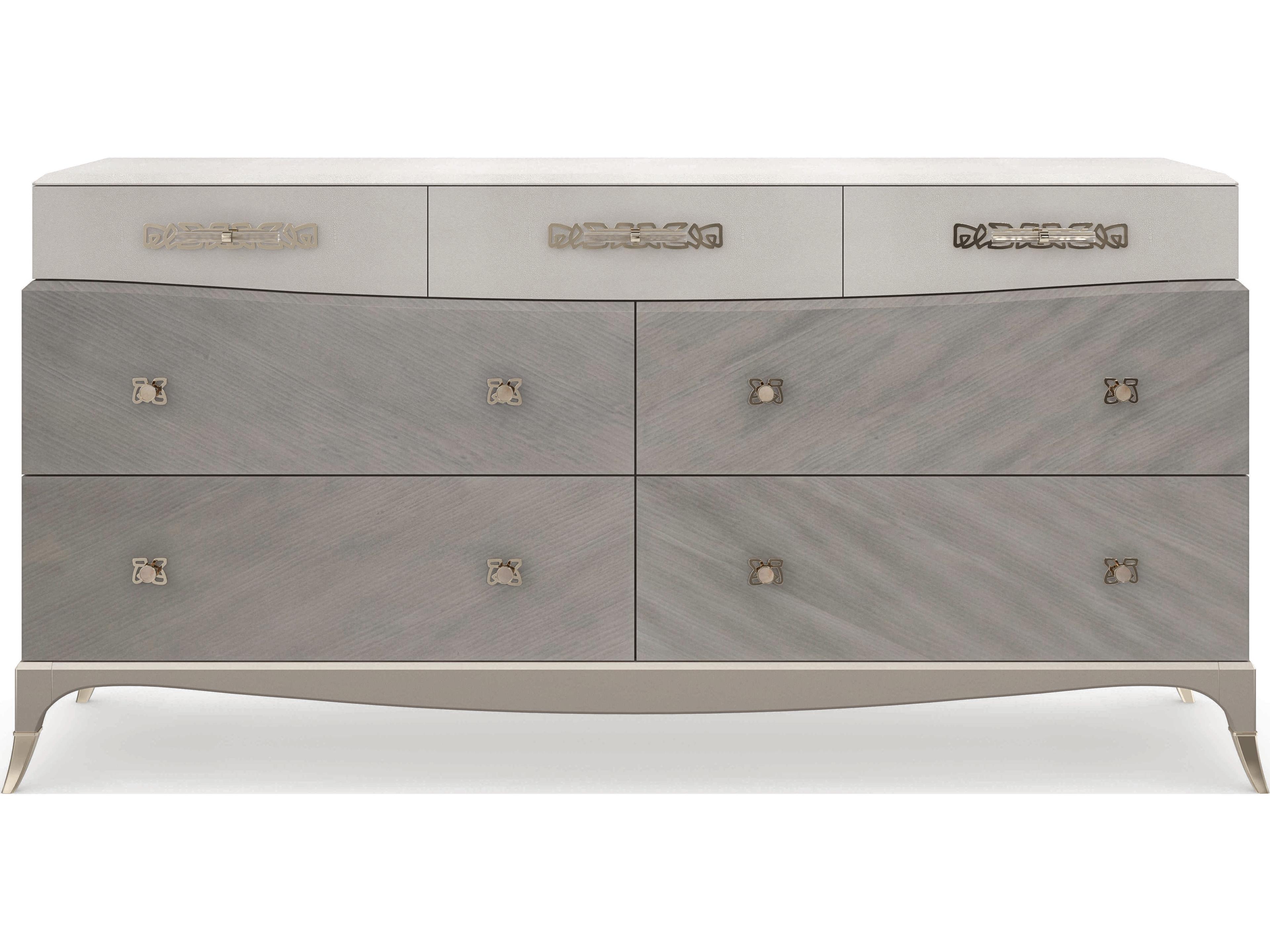 Caracole Classic Tempo 7-Drawers Gray Birch Wood Double Dresser