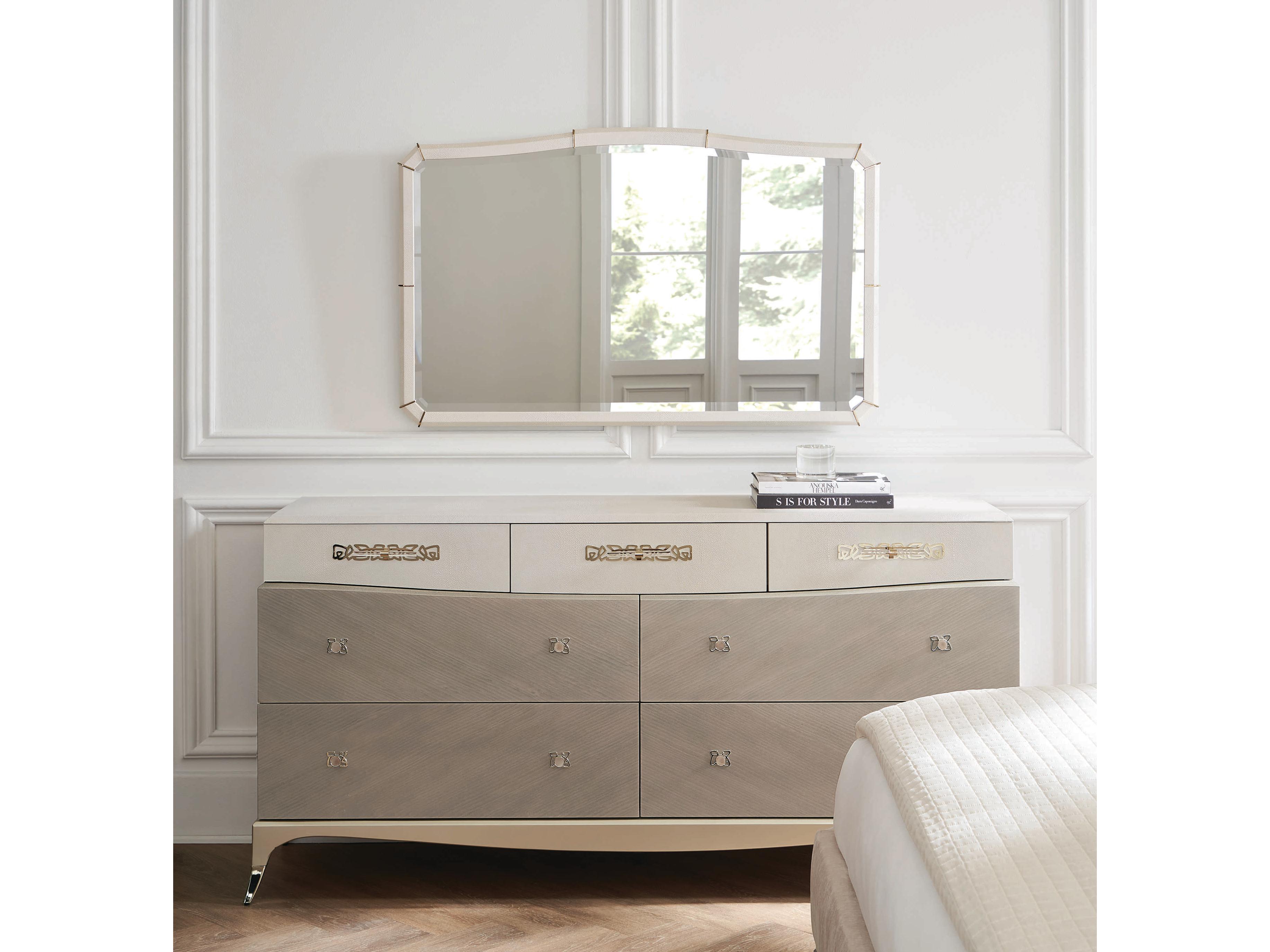 Caracole Classic Tempo 7-Drawers Gray Birch Wood Double Dresser