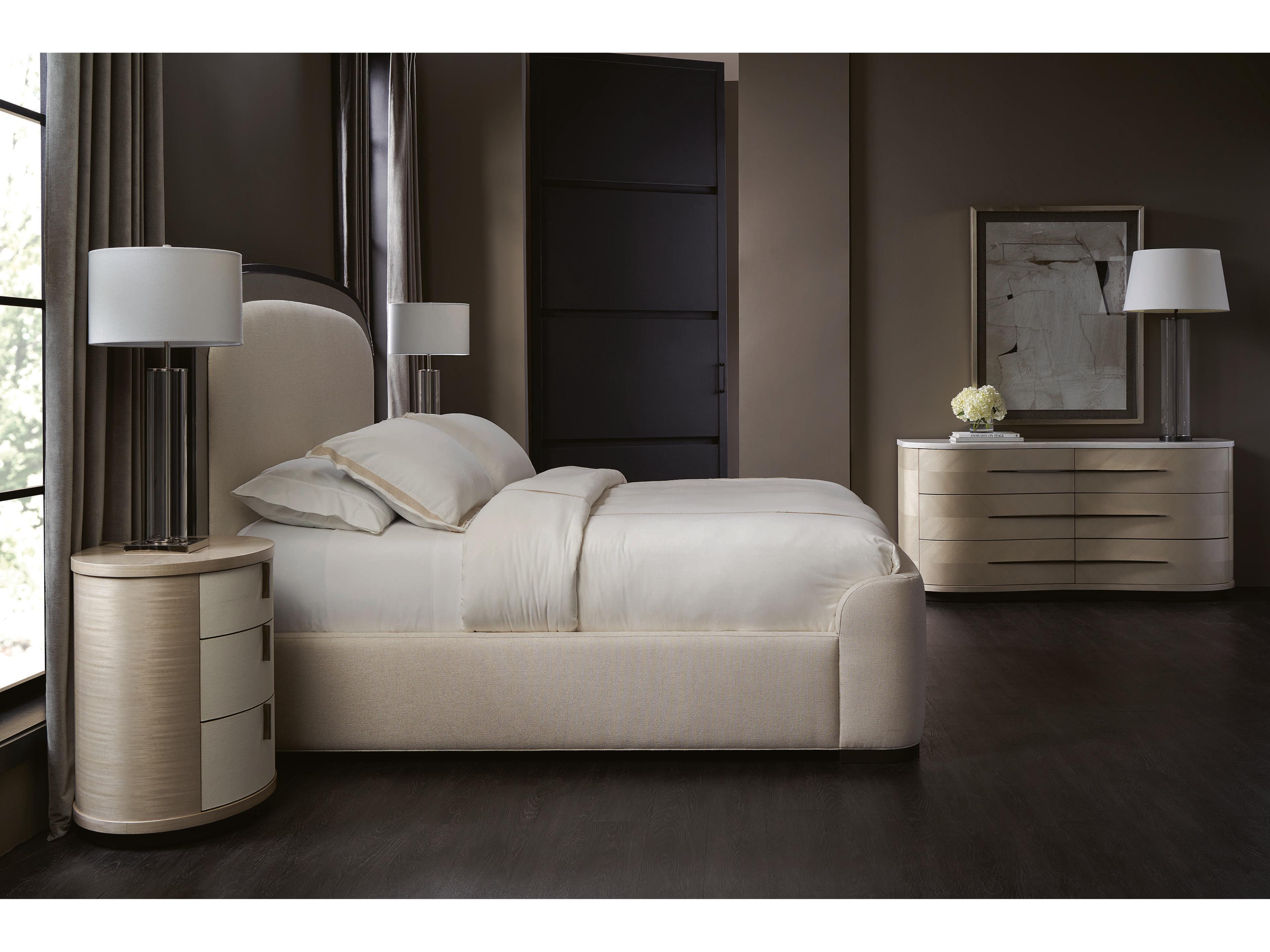 Caracole Classic Wanderlust Beige Birch Wood Upholstered King Panel Bed