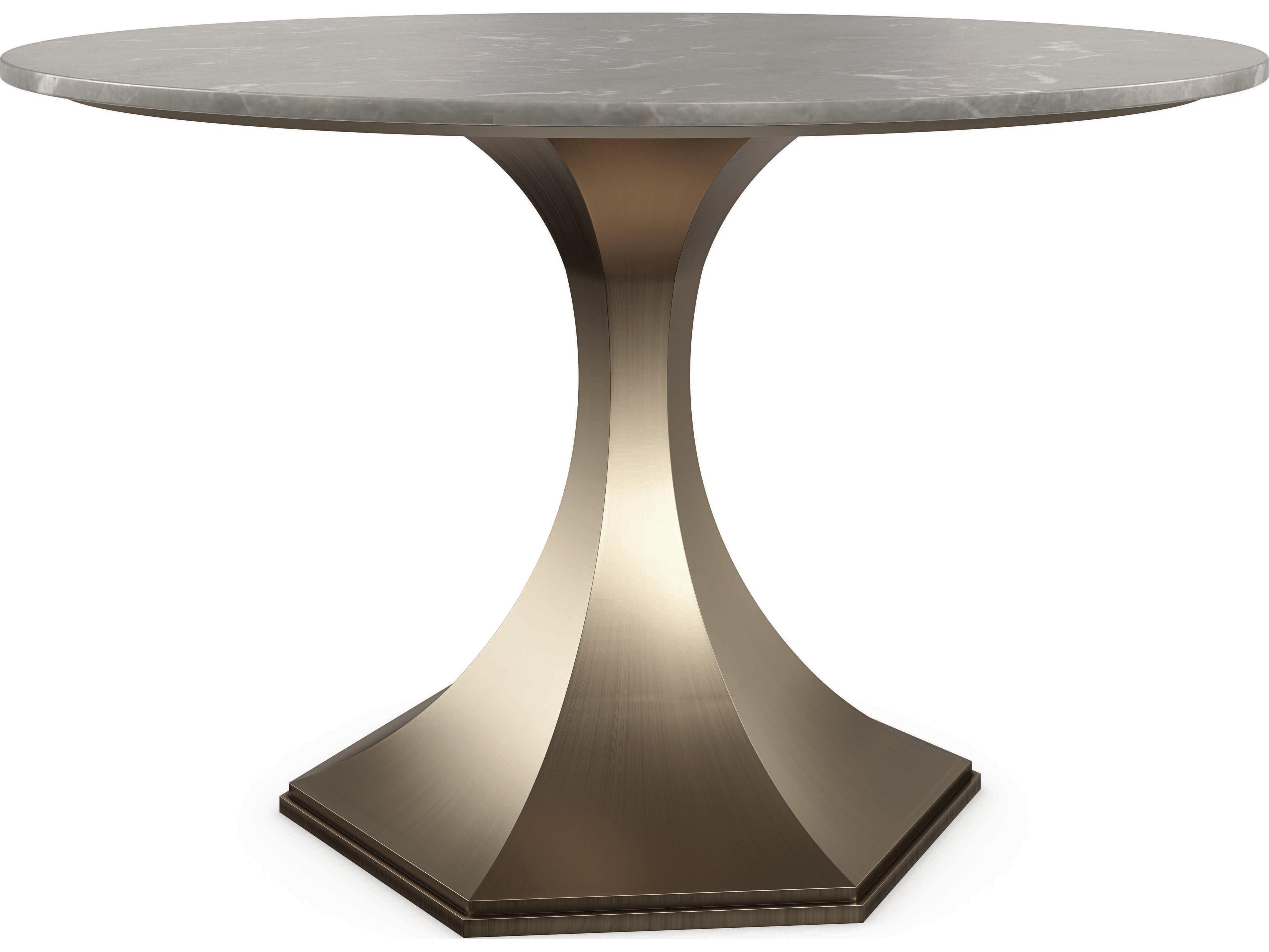 Caracole Classic Top Brass Round Marble Afterglow Brushed Antique Brass Dining Table