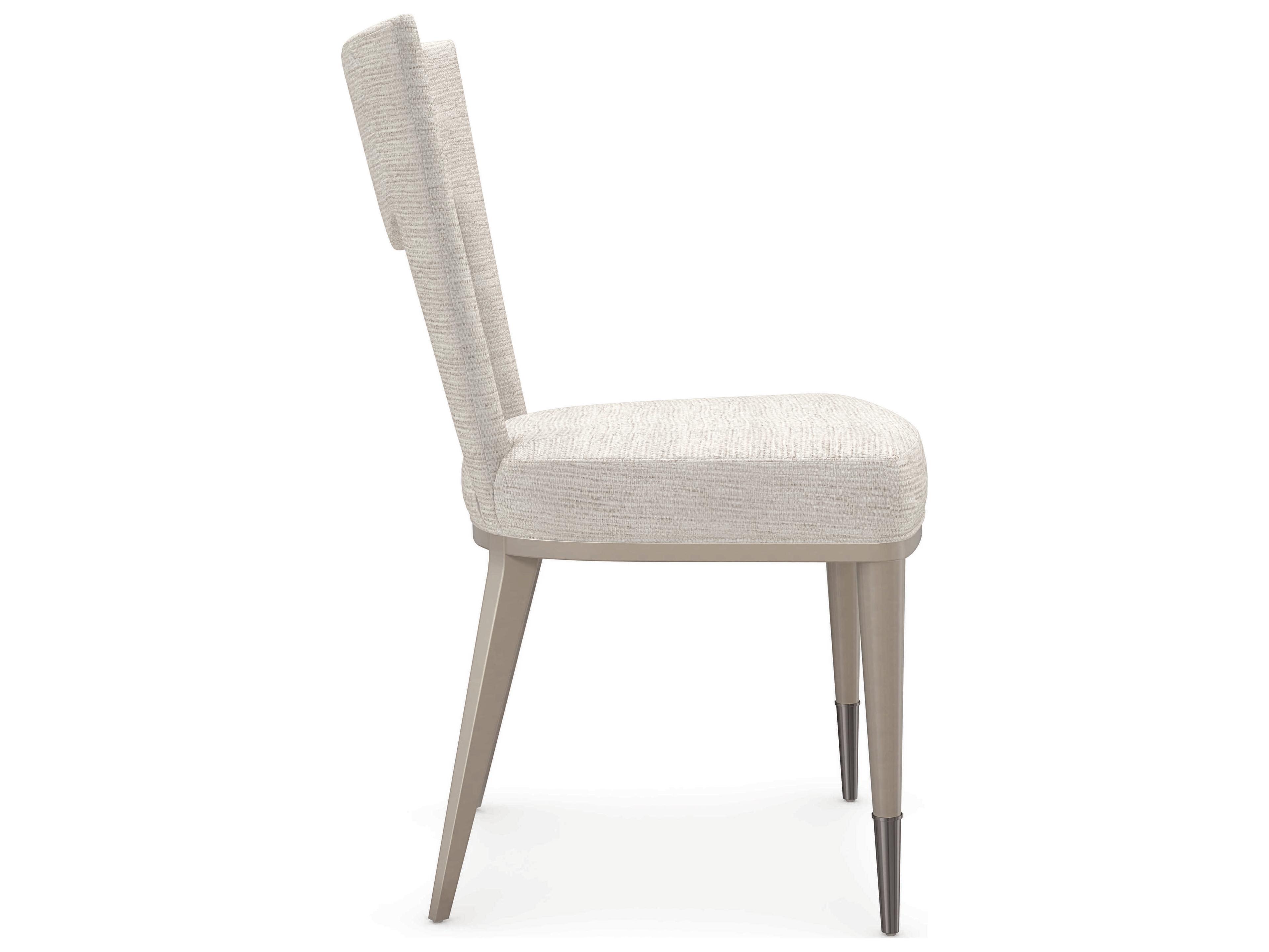 Caracole Classic Strata Birch Wood White Upholstered Side Dining Chair