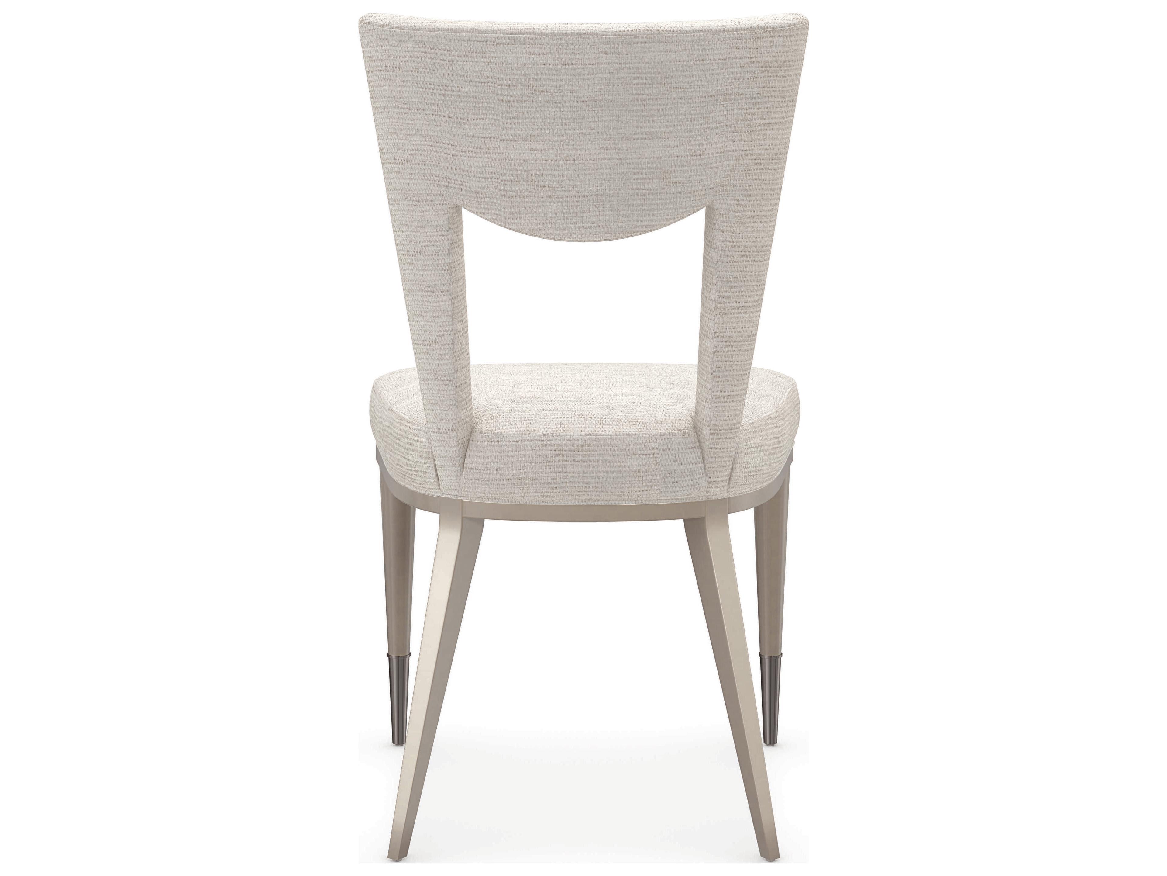 Caracole Classic Strata Birch Wood White Upholstered Side Dining Chair
