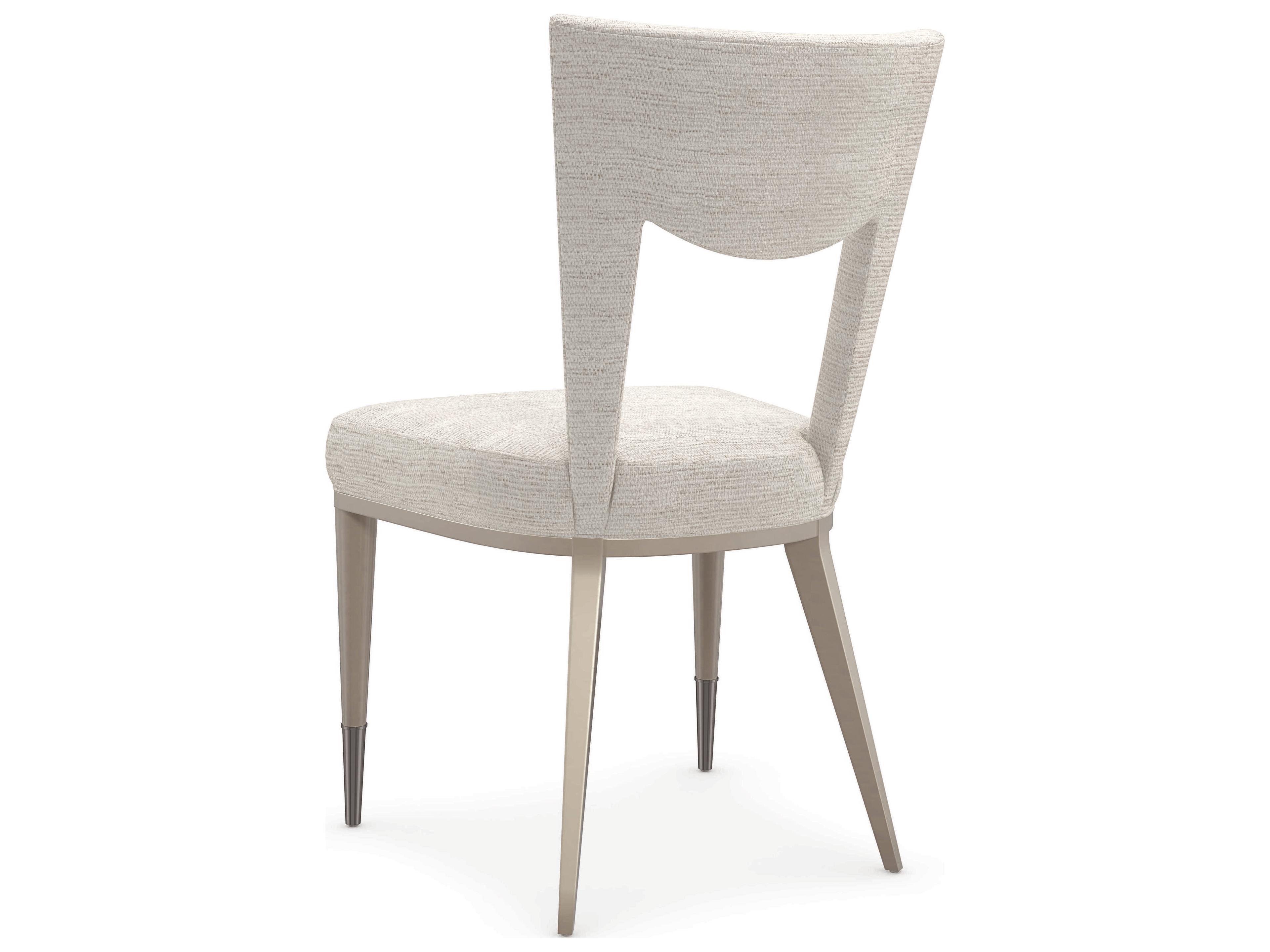 Caracole Classic Strata Birch Wood White Upholstered Side Dining Chair