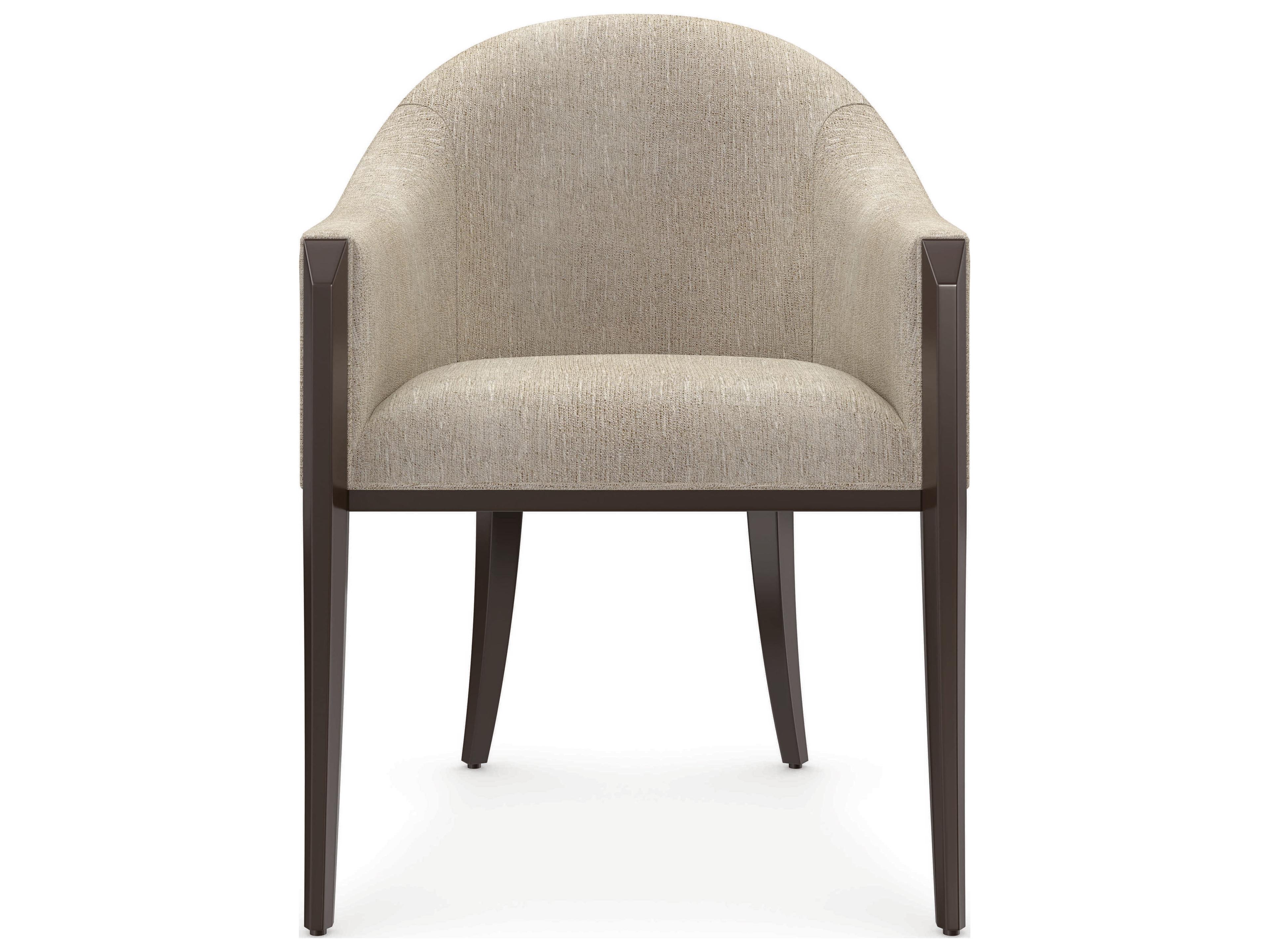 Caracole Classic Next Course Birch Wood Beige Upholstered Arm Dining Chair