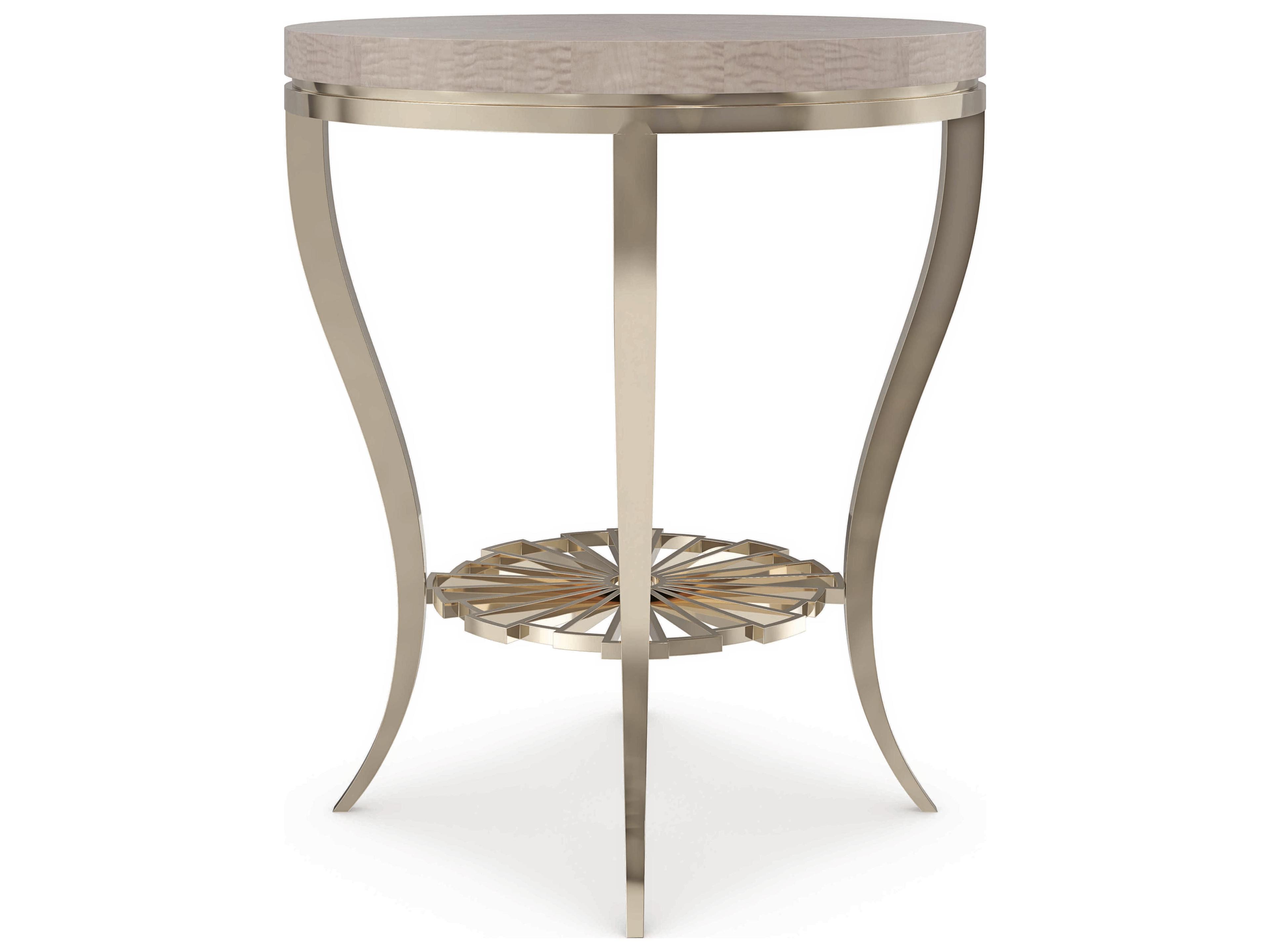 Caracole Classic Plie Round Wood Chinchilla Whisper Of Gold End Table
