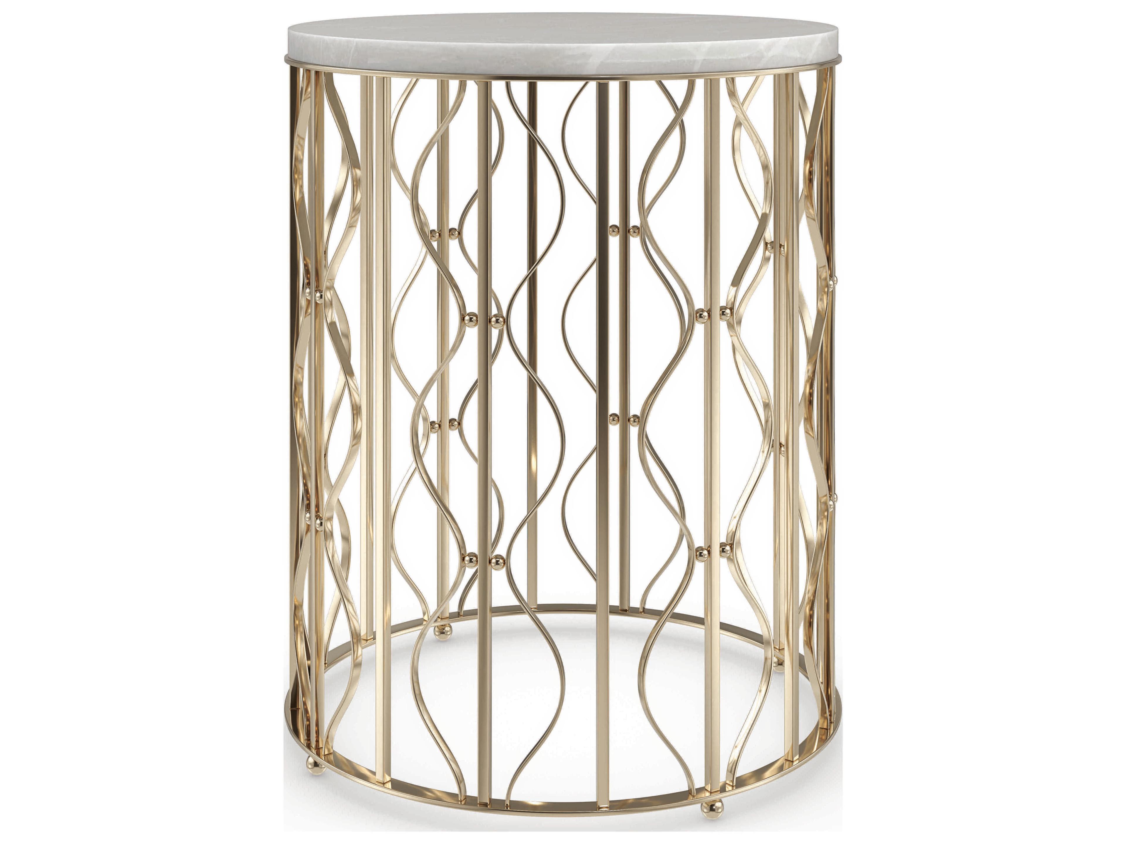 Caracole Classic Style Spotter Round Marble Whisper Of Gold End Table