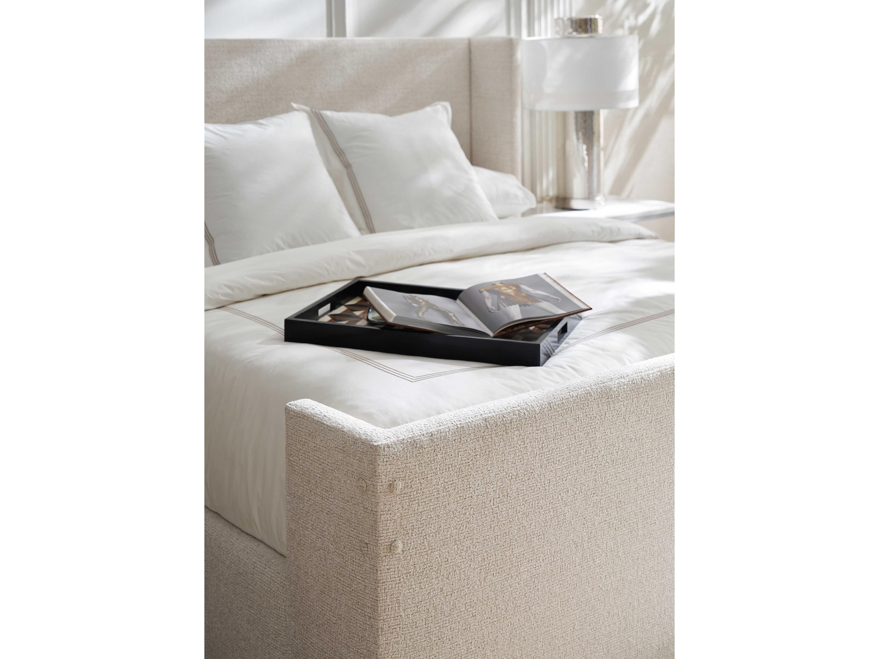 Caracole Classic Shelter Me Almost Black White Poplar Wood Upholstered King Panel Bed