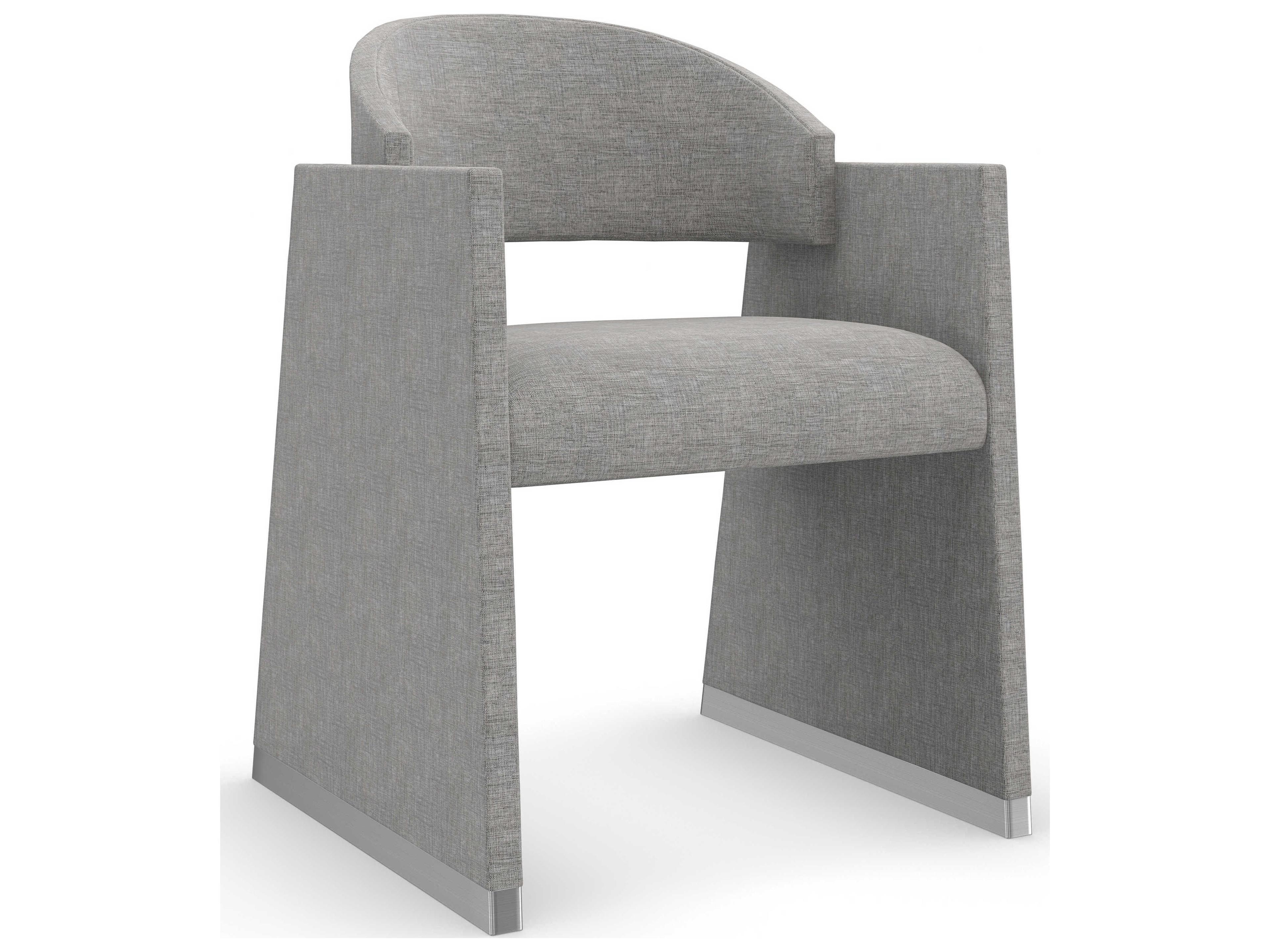 Caracole Classic Polish Off Gray Upholstered Arm Dining Chair
