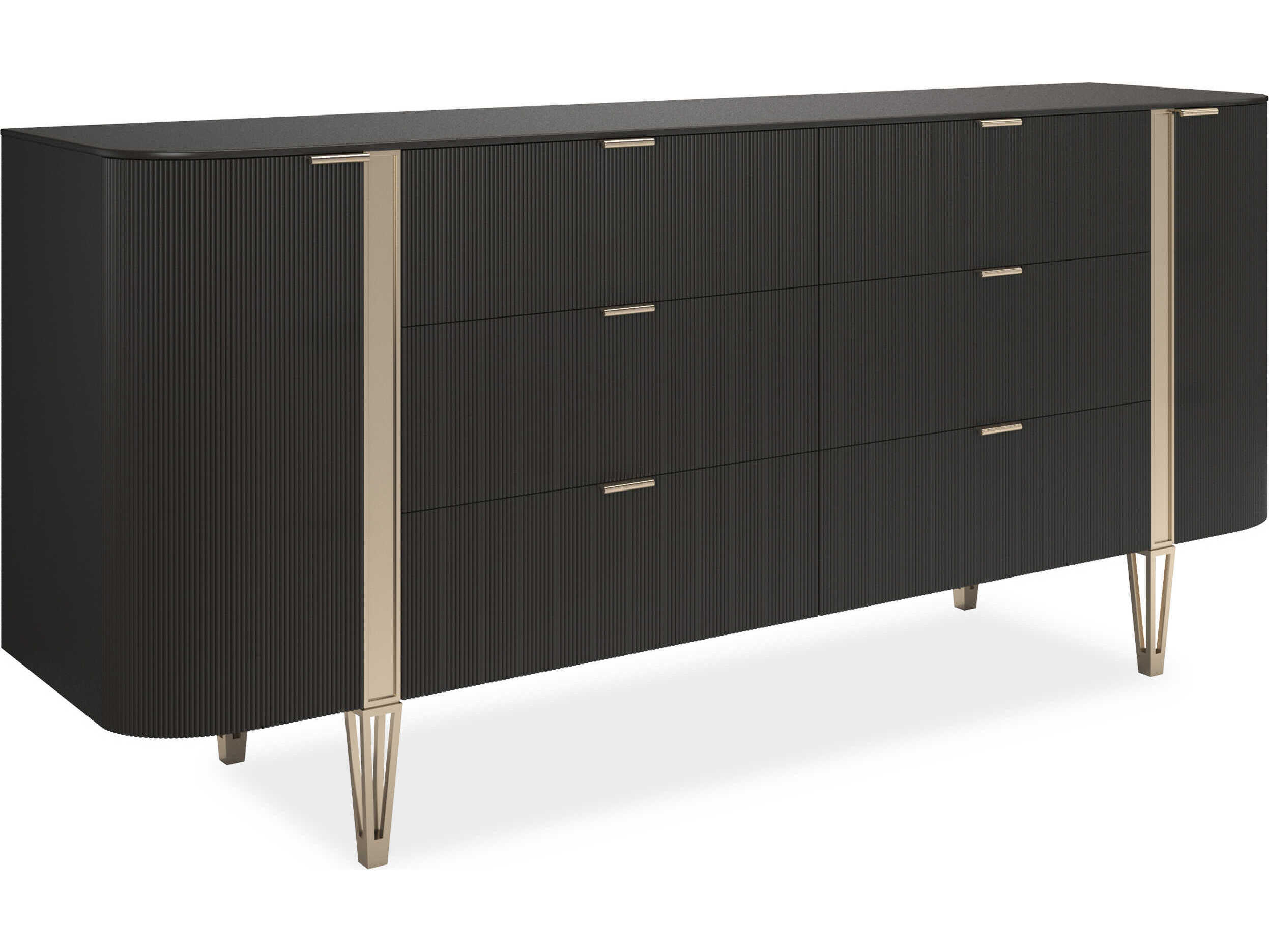 Caracole Classic Love At First Sight 6-Drawers Black Birch Wood Double Dresser