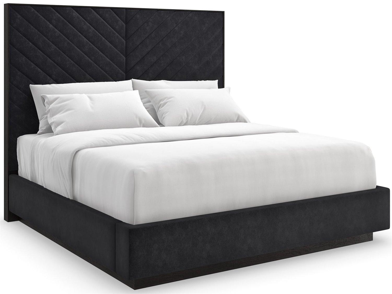 Caracole Meet U In Middle Black Stain Ash Wood Upholstered Queen Platform Bed