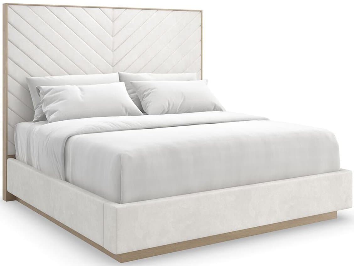 Caracole Meet U In Middle Sun Drenched Oak White Ash Wood Upholstered Queen Platform Bed