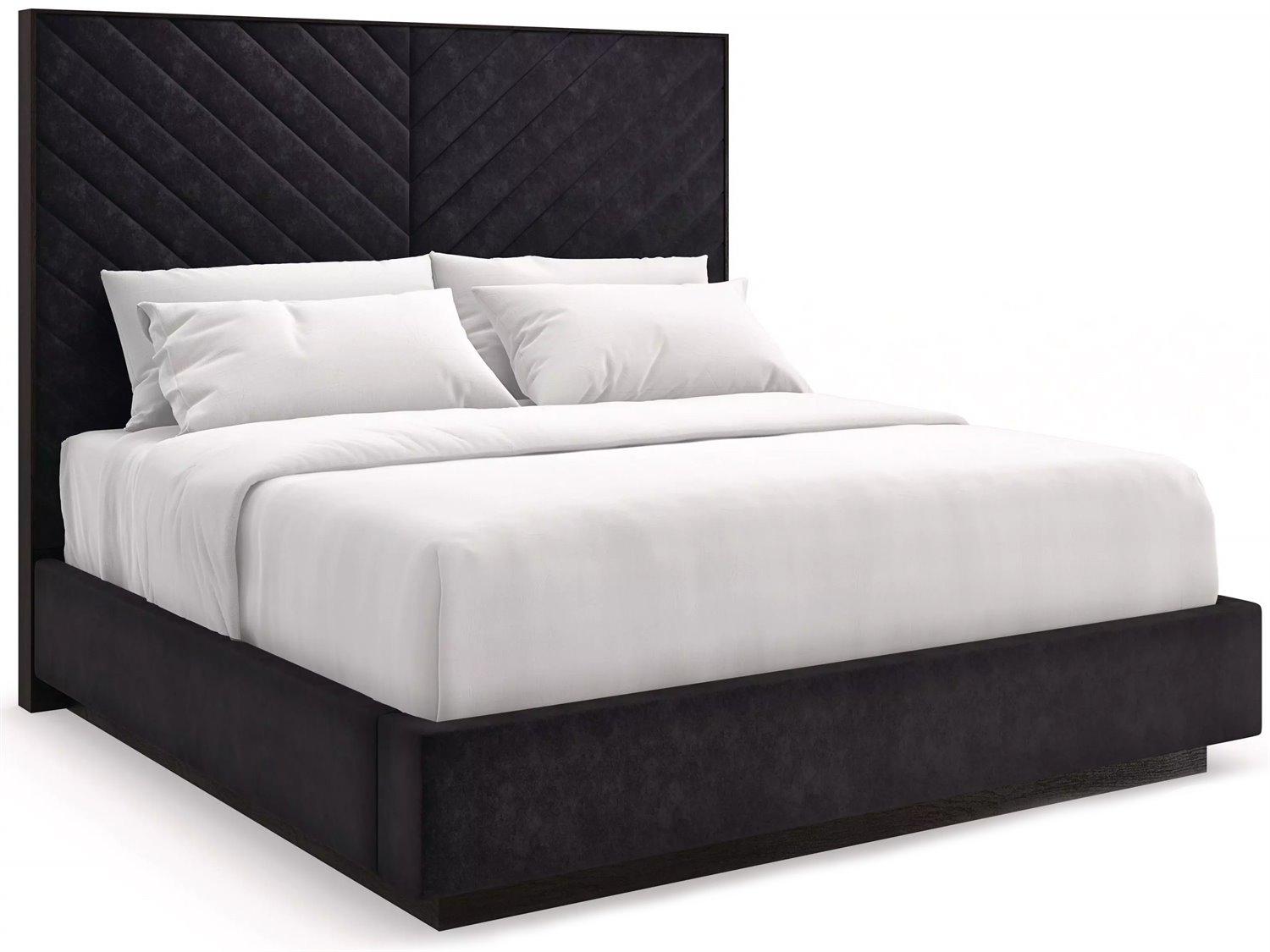 Caracole Meet U In Middle Black Stain Ash Wood Upholstered King Platform Bed