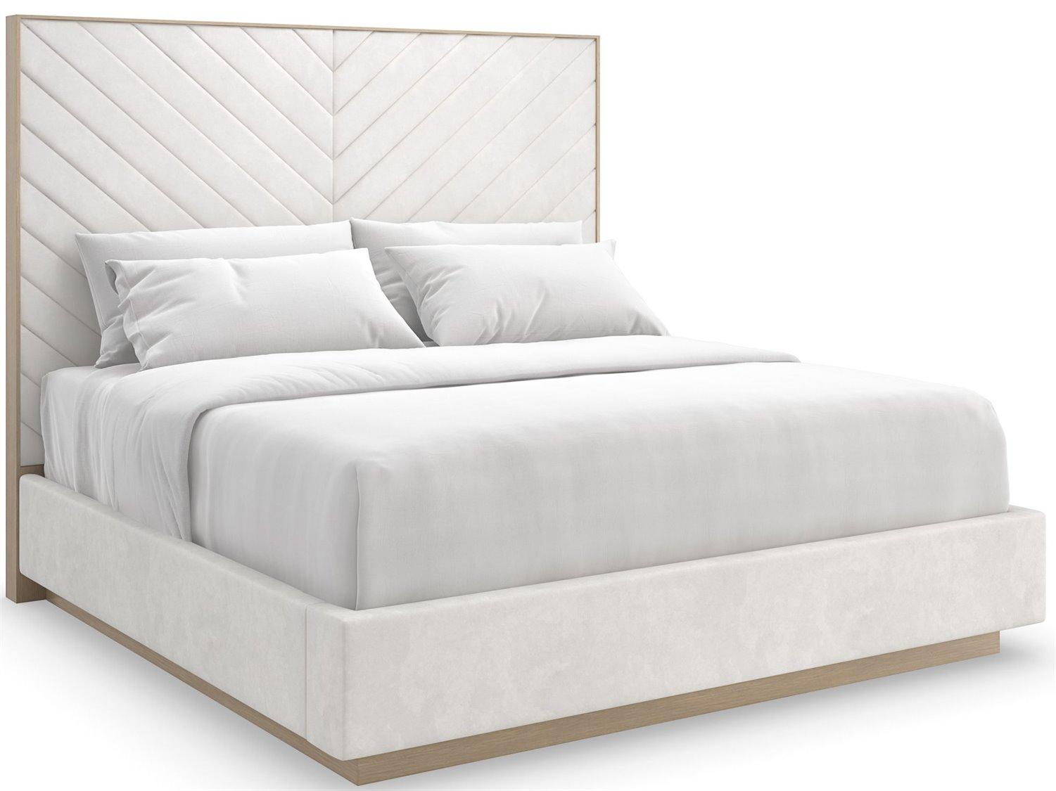 Caracole Meet U In Middle Sun Drenched Oak White Ash Wood Upholstered King Platform Bed
