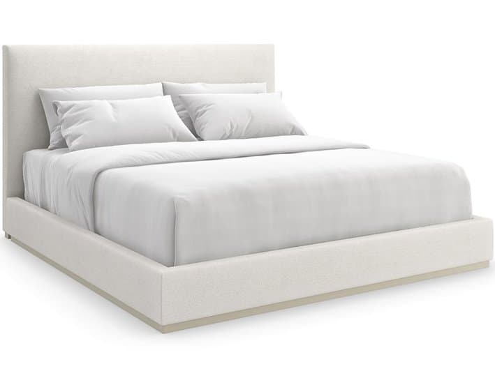 Caracole The Boutique Bed Pearl White Birch Wood Upholstered King Platform