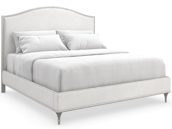 Caracole Fontainebleau Oracle Silver Leaf Hardwood Upholstered King Platform Bed