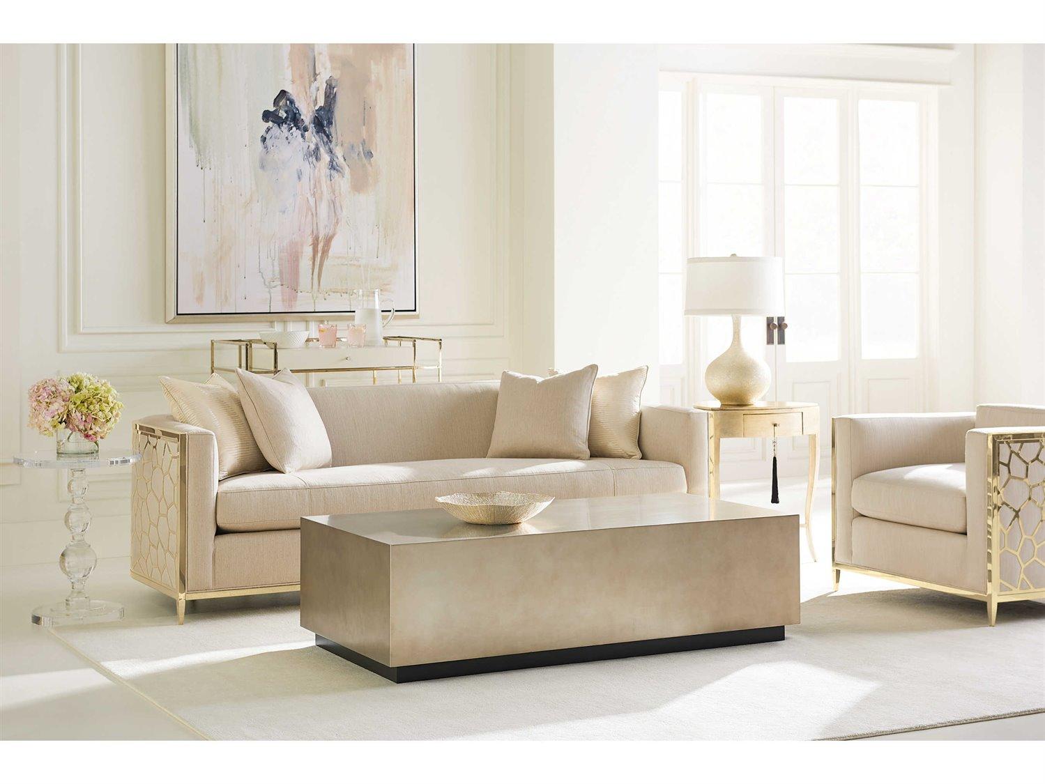 Caracole Classic Couture Taupe Silver Leaf Rectangular Wood Almost Black Coffee Table