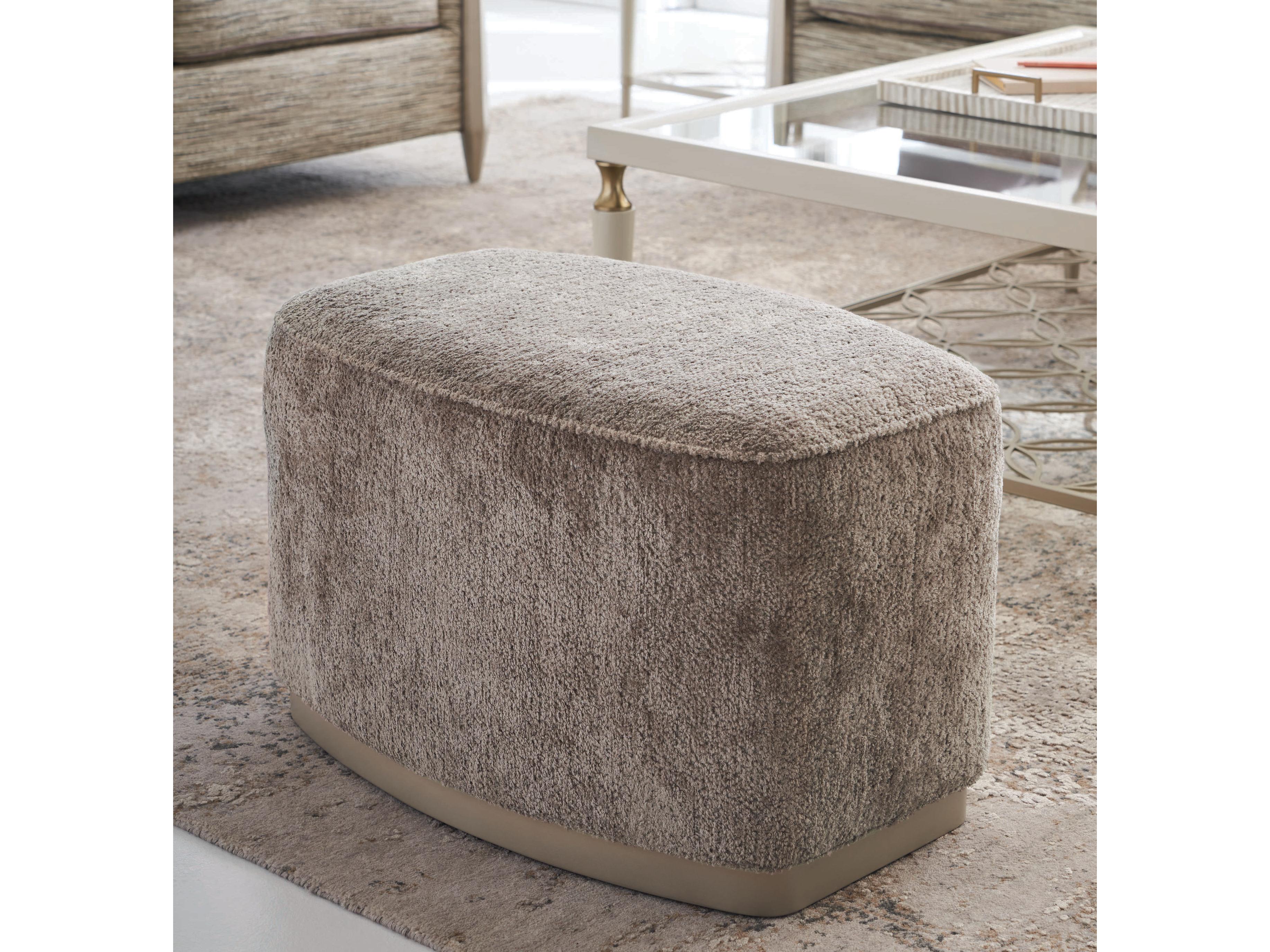 Caracole Upholstery Small Wonder Soft Silver Paint Beige Upholstered Ottoman