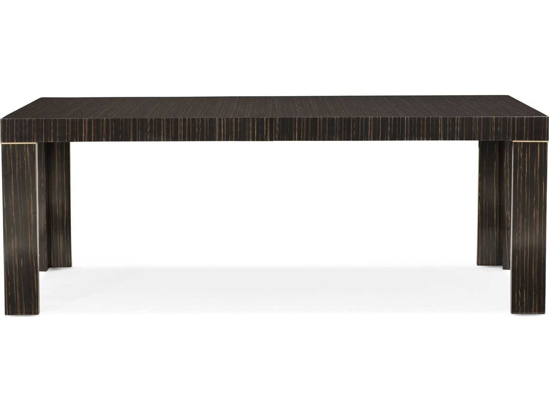 Caracole Modern Edge Extendable Rectangular Wood Striated Ebony Lucent Bronze Metallic Paint Dining Table