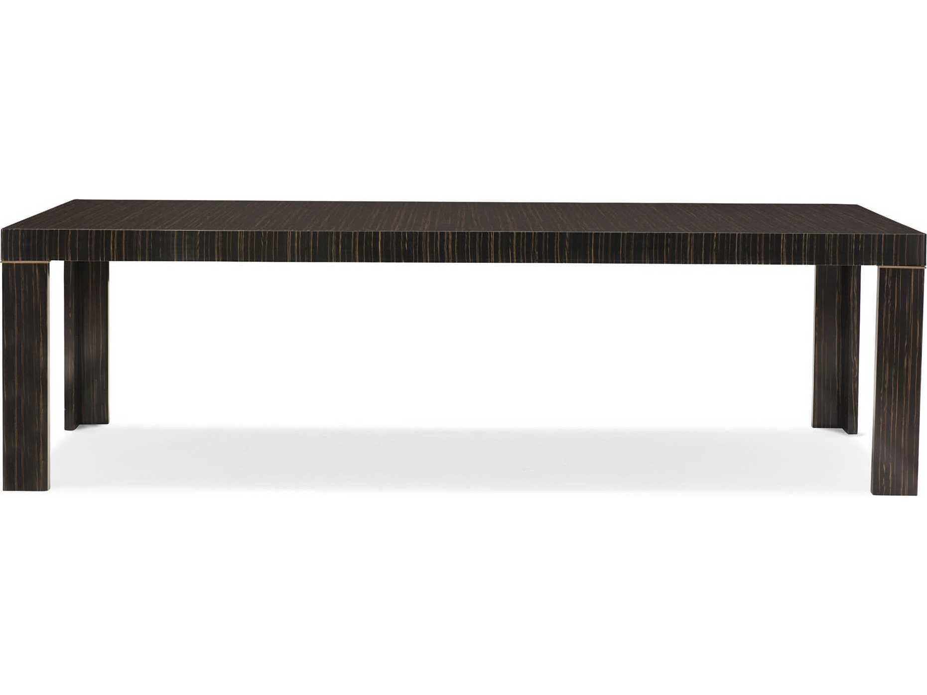 Caracole Modern Edge Extendable Rectangular Wood Striated Ebony Lucent Bronze Metallic Paint Dining Table
