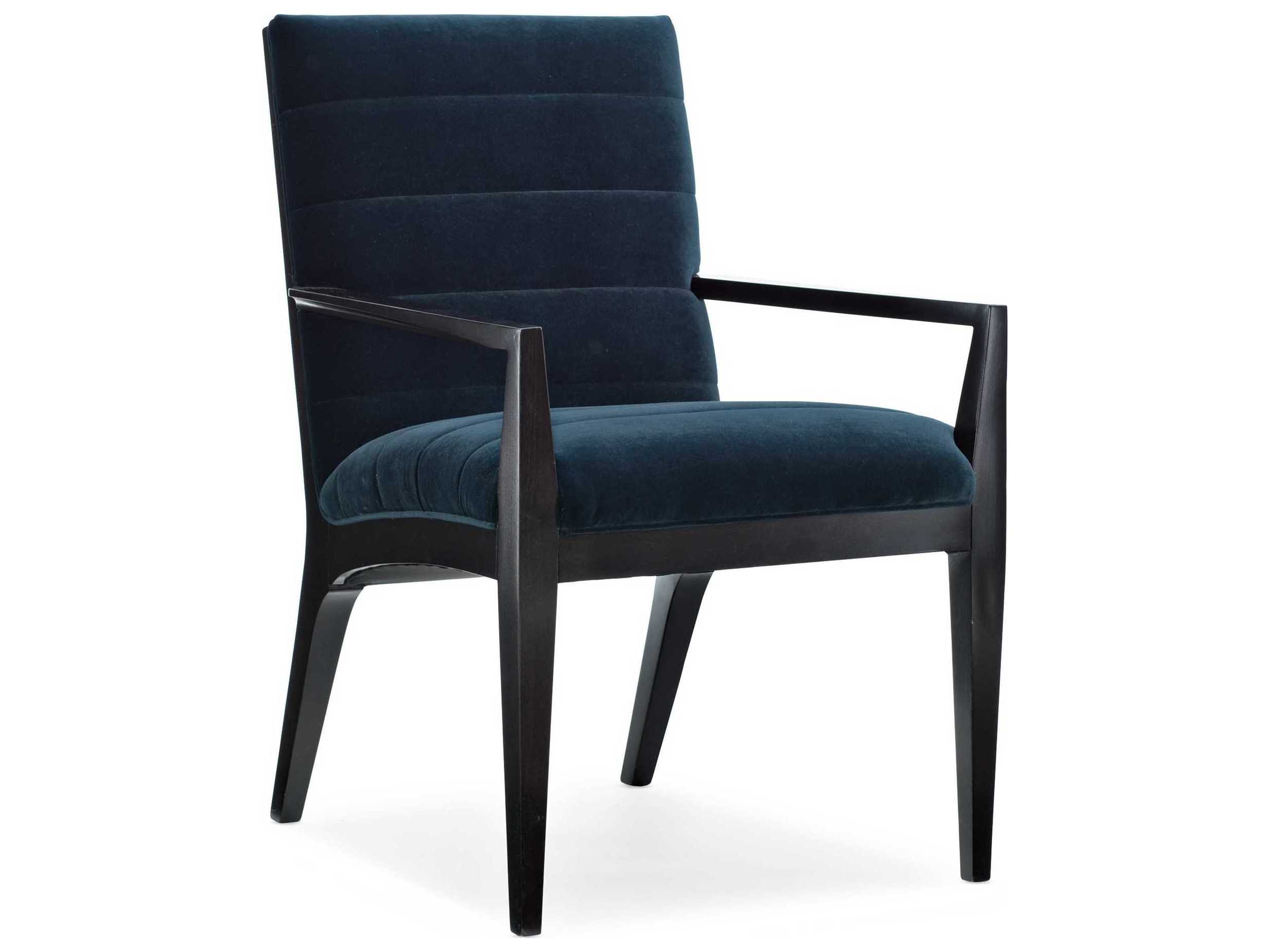 Caracole Modern Edge Hardwood Blue Upholstered Arm Dining Chair