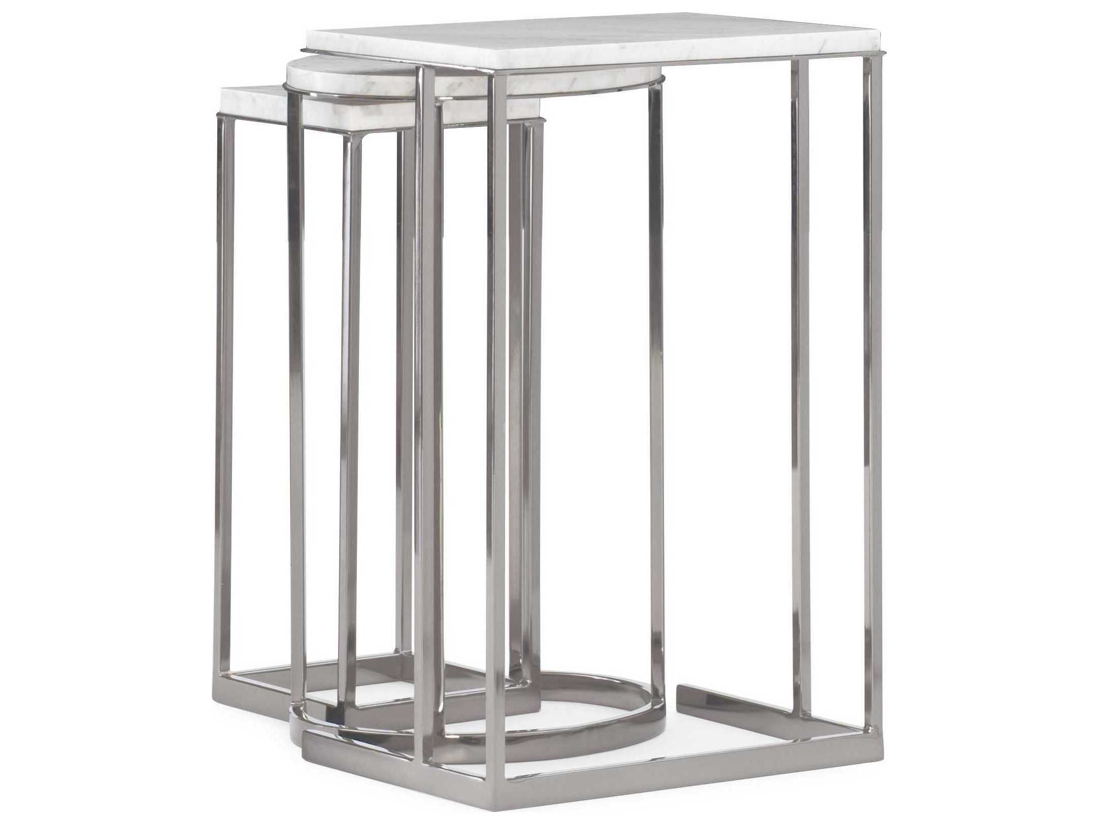 Caracole Modern Expressions Exposition Nesting Rectangular Carrera Marble Plated Nickel End Table