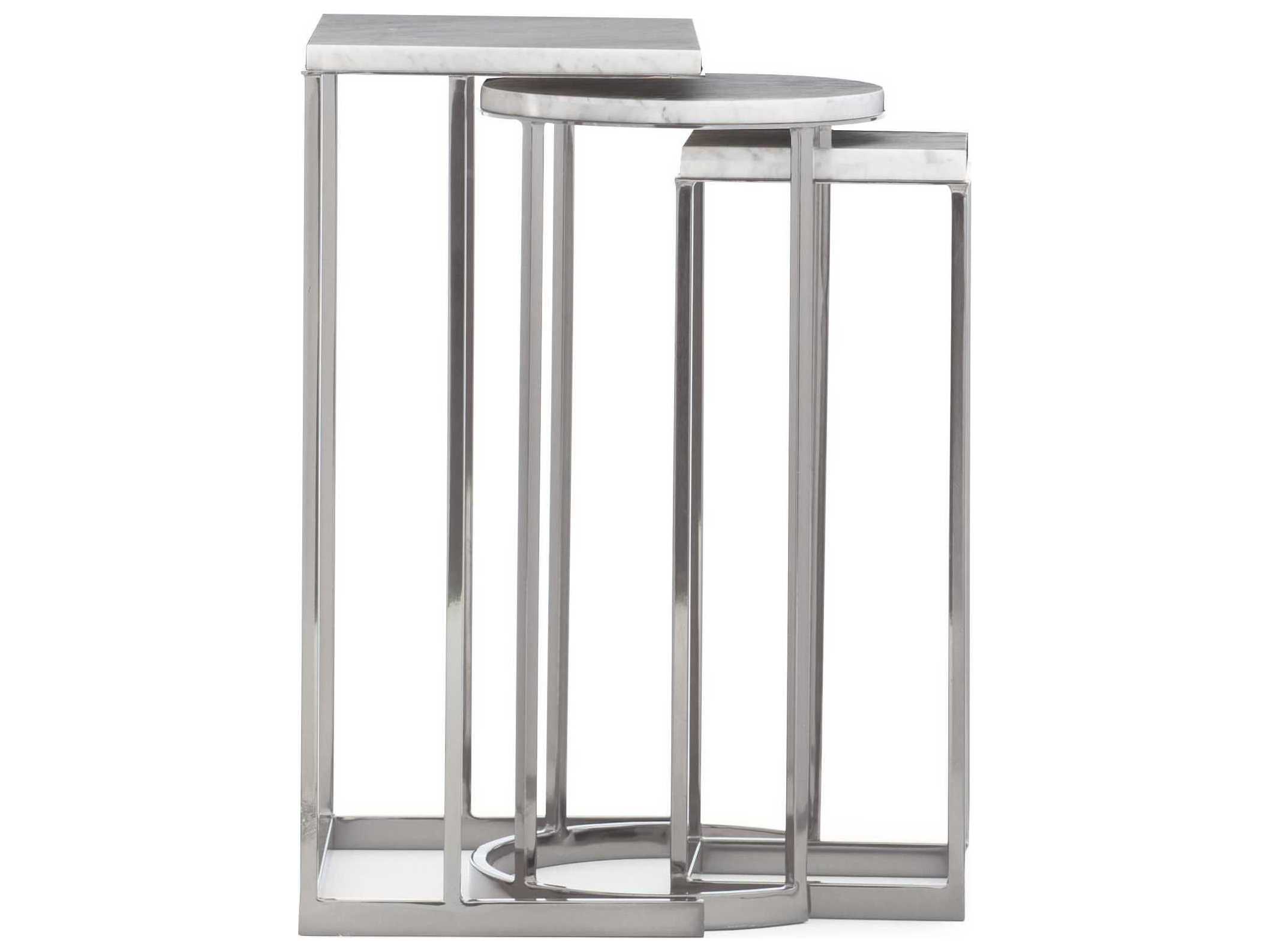 Caracole Modern Expressions Exposition Nesting Rectangular Carrera Marble Plated Nickel End Table