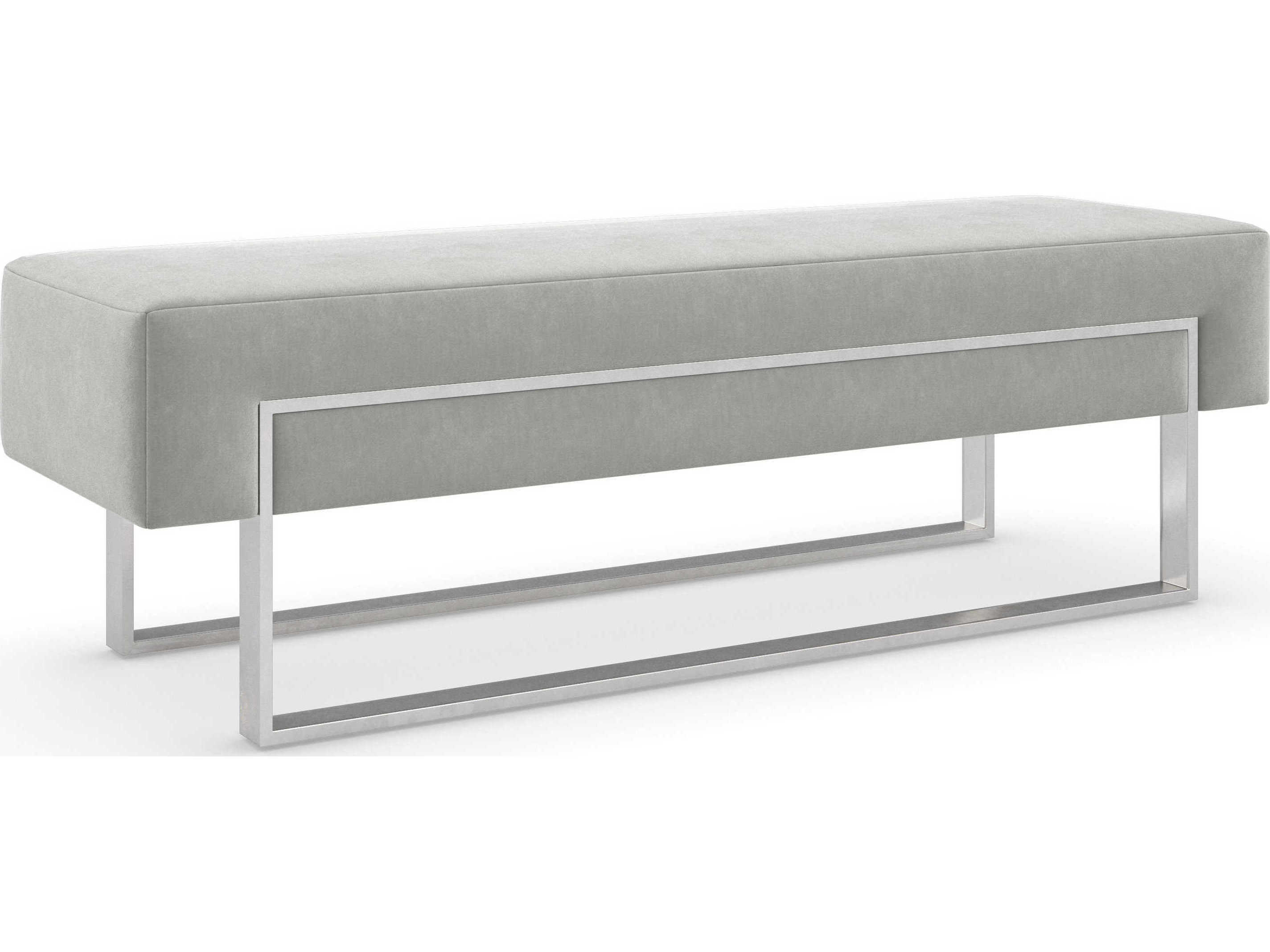 Caracole La Moda Smoked Stainless Steel Gray Upholstered Accent Bench