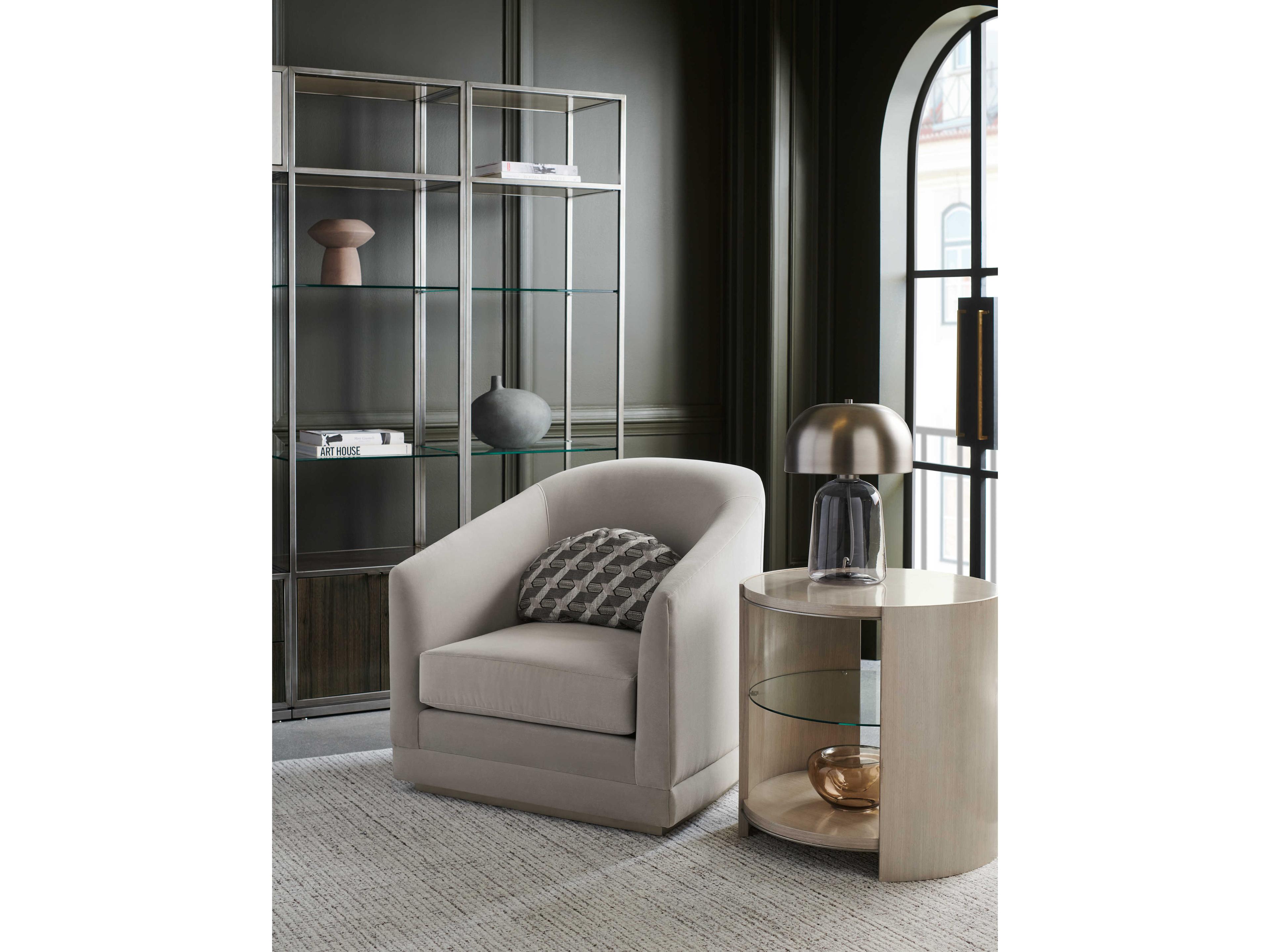 Caracole La Moda Da Vita 26" Round Wood Thunder Smoked Stainless Steel Paint End Table