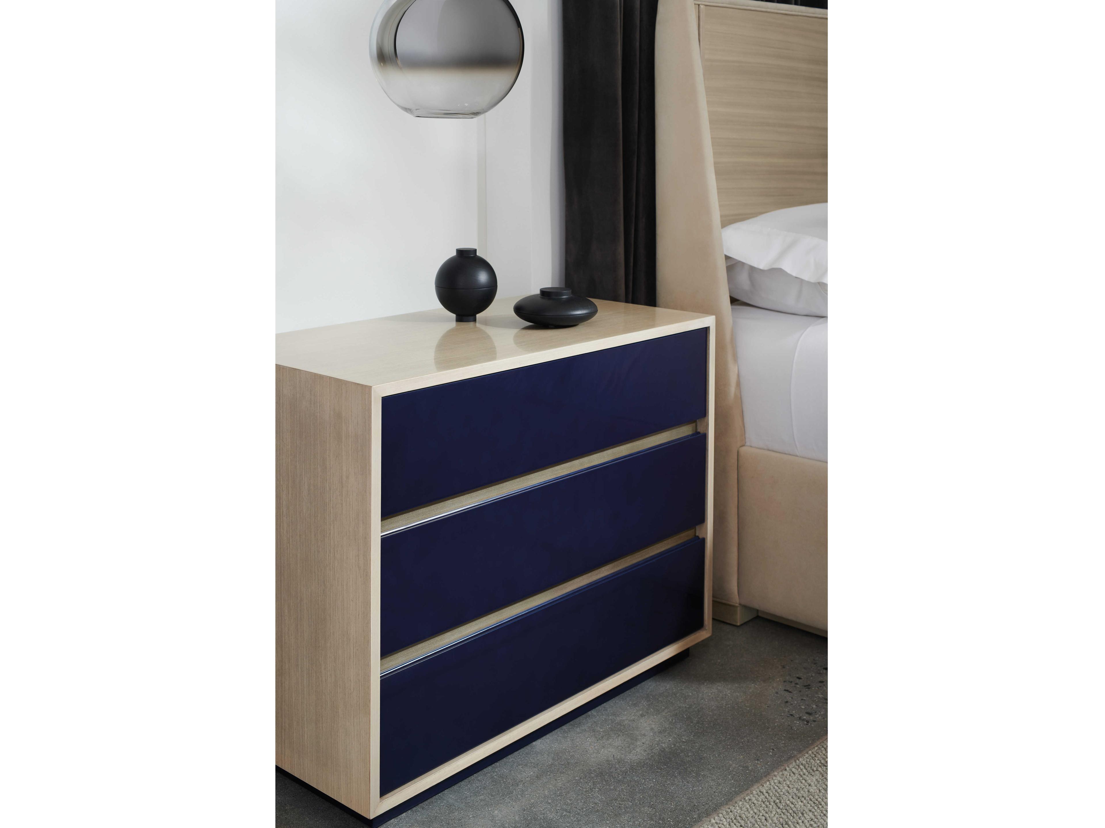 Caracole La Moda Da Vita Large 3-Drawers Blue Birch Wood Nightstand