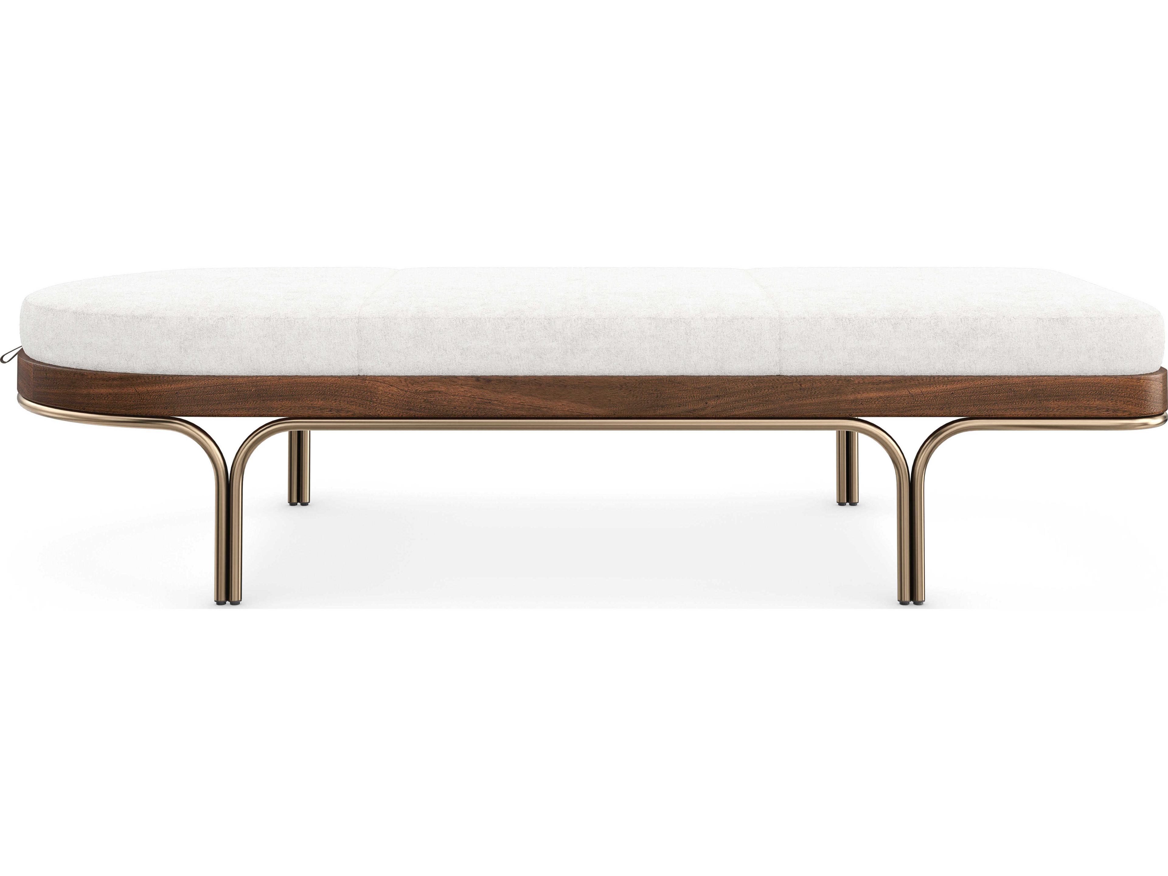 Caracole Modern Principles Rhythm Natural Walnut Lucent Bronze Metallic Paint Brown Upholstered Chaise