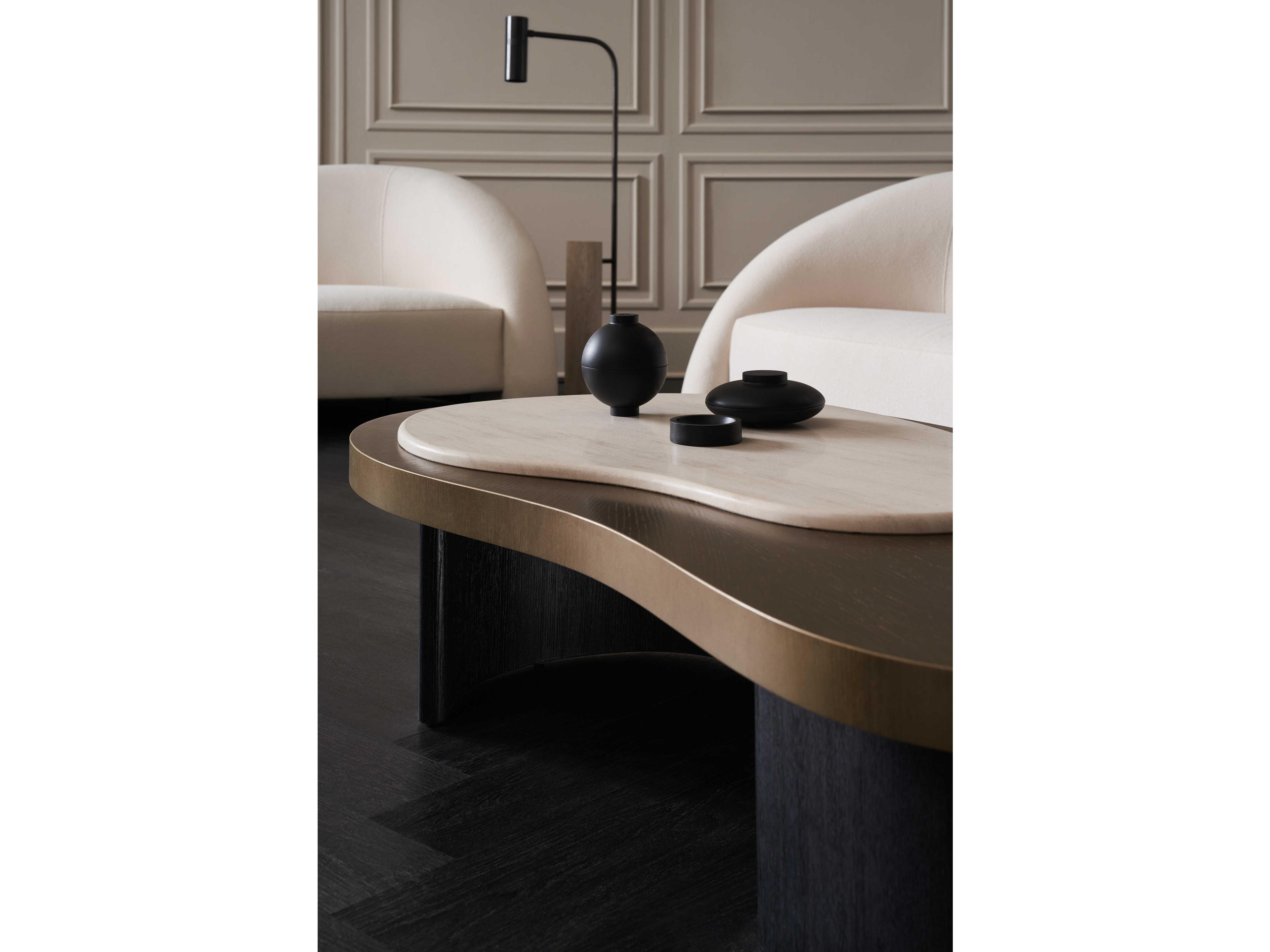 Caracole Modern Principles Contrast 56" Stone Cinder Lucent Bronze Oak Coffee Table