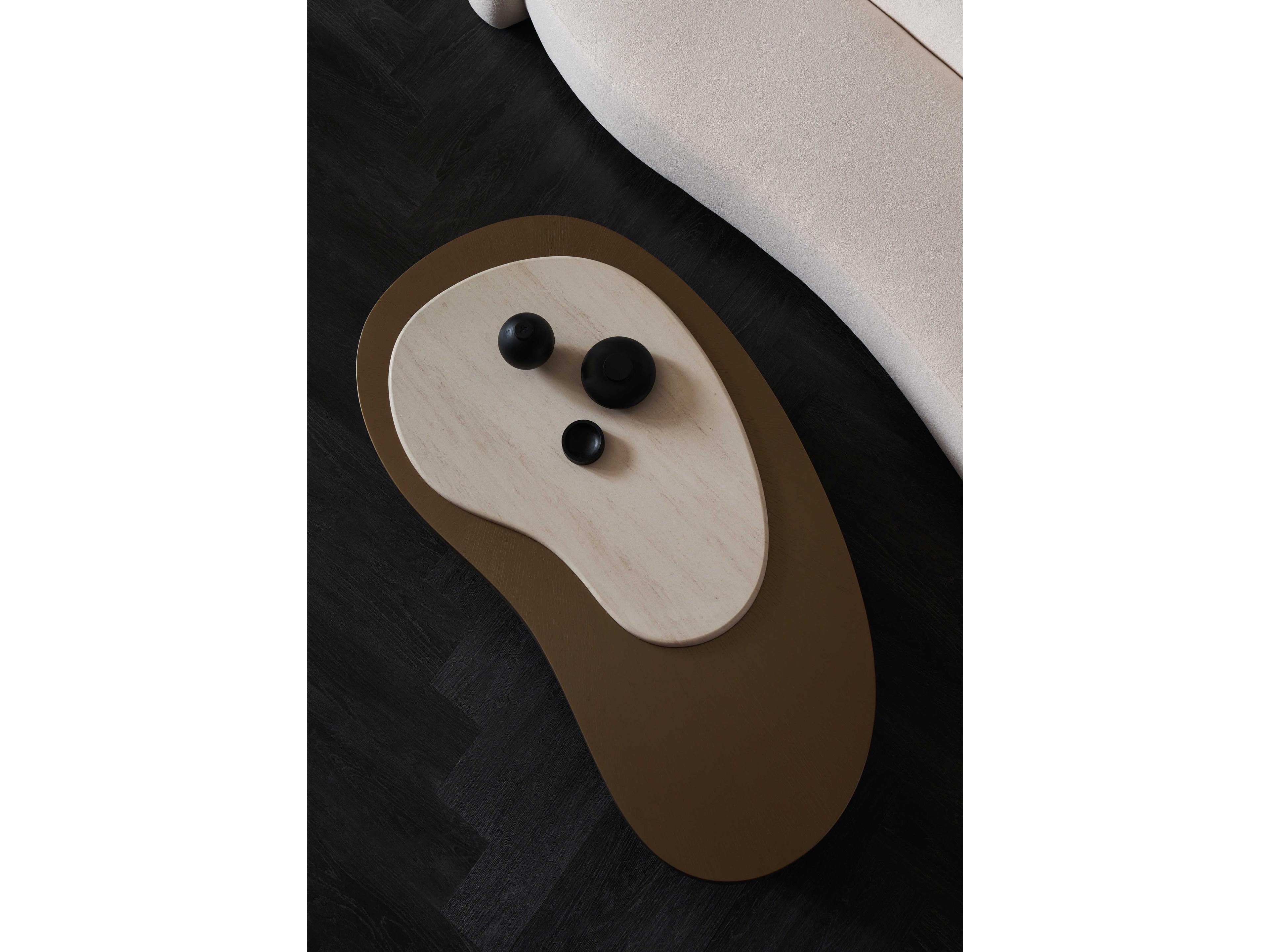 Caracole Modern Principles Contrast 56" Stone Cinder Lucent Bronze Oak Coffee Table