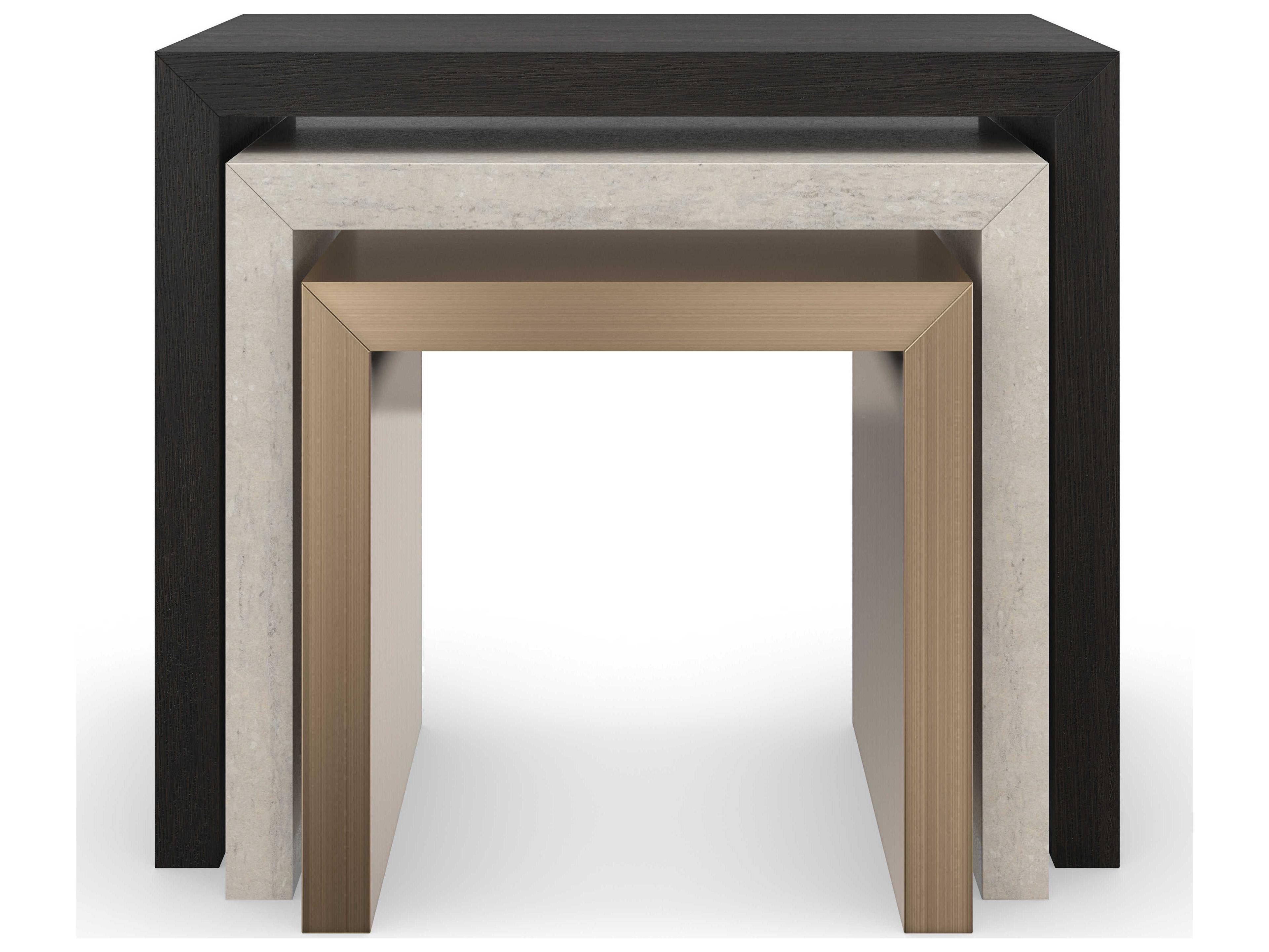 Caracole Modern Principles Contrast Rectangular Wood Cinder Lucent Bronze Plated Metal End Table