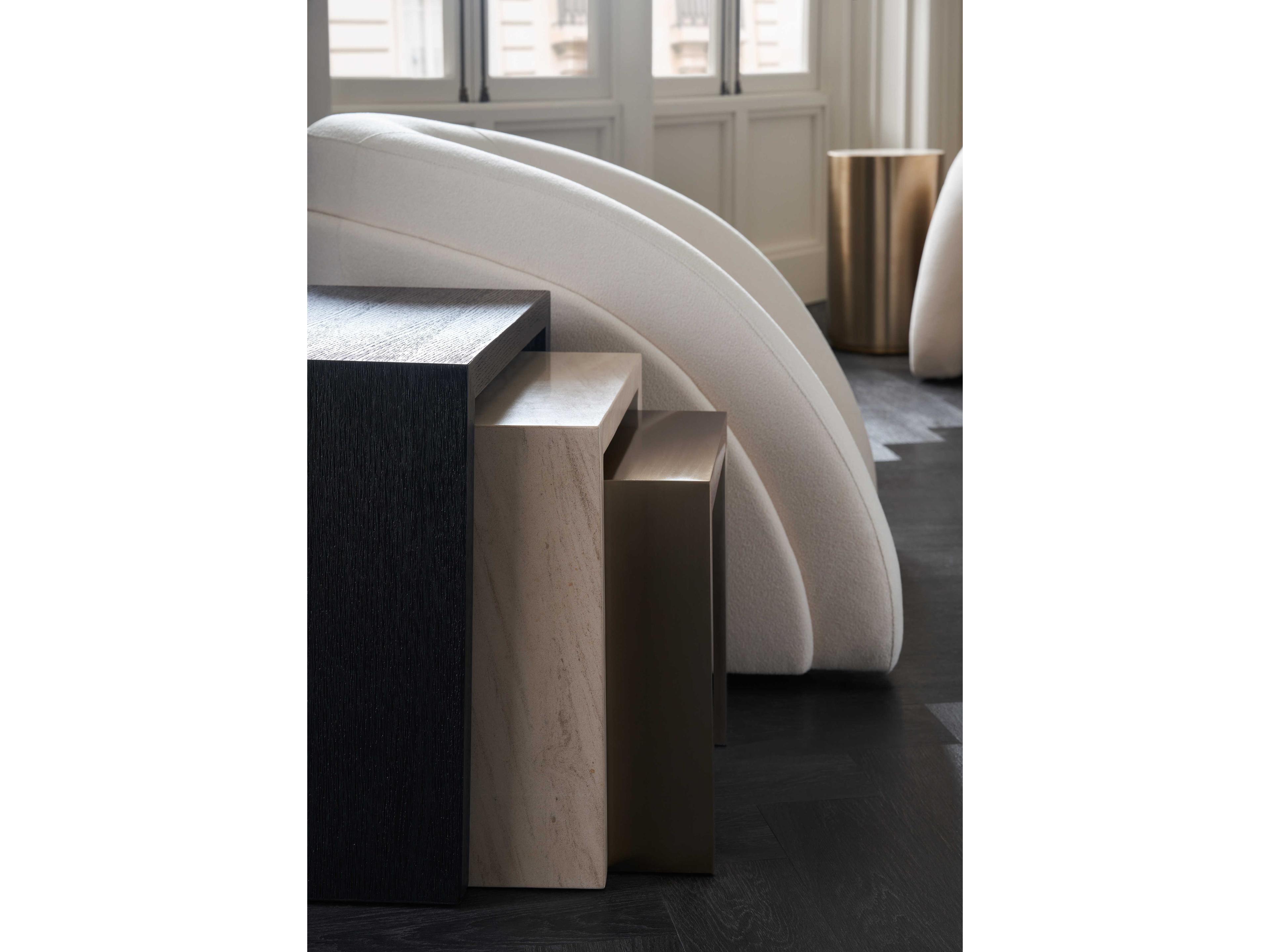 Caracole Modern Principles Contrast Rectangular Wood Cinder Lucent Bronze Plated Metal End Table