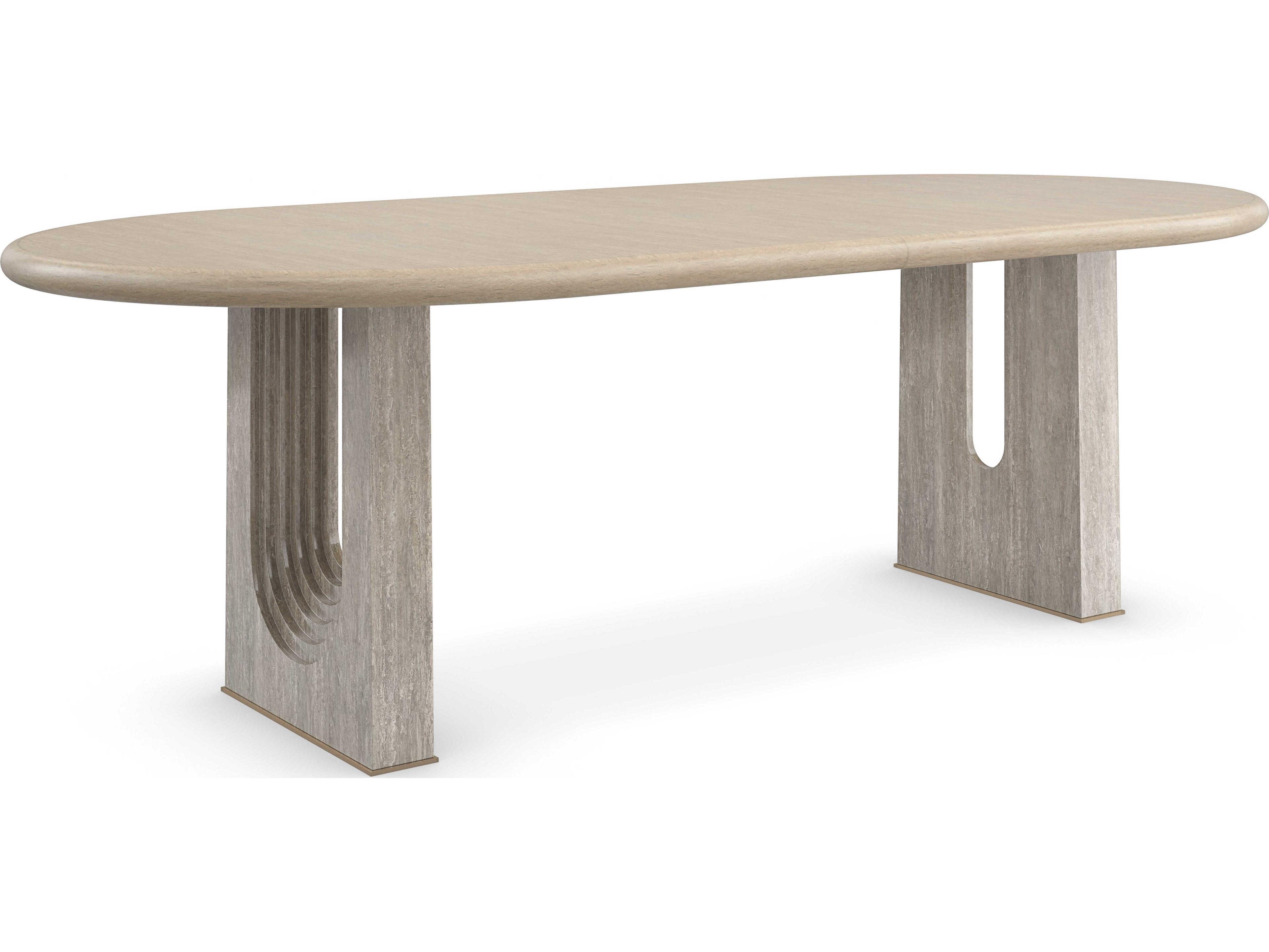 Caracole Modern Principles Emphasis Extendable Oval Wood Sun Drenched Oak Lucent Bronze Plated Metal Dining Table