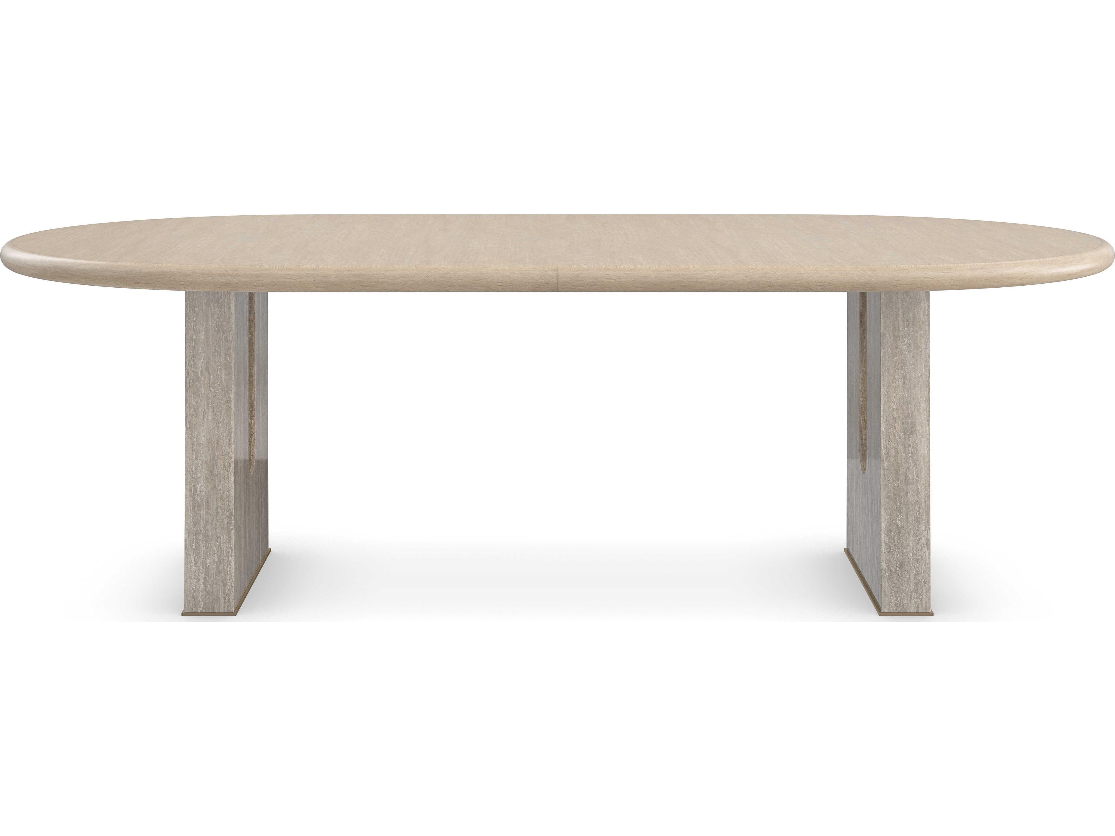 Caracole Modern Principles Emphasis Extendable Oval Wood Sun Drenched Oak Lucent Bronze Plated Metal Dining Table