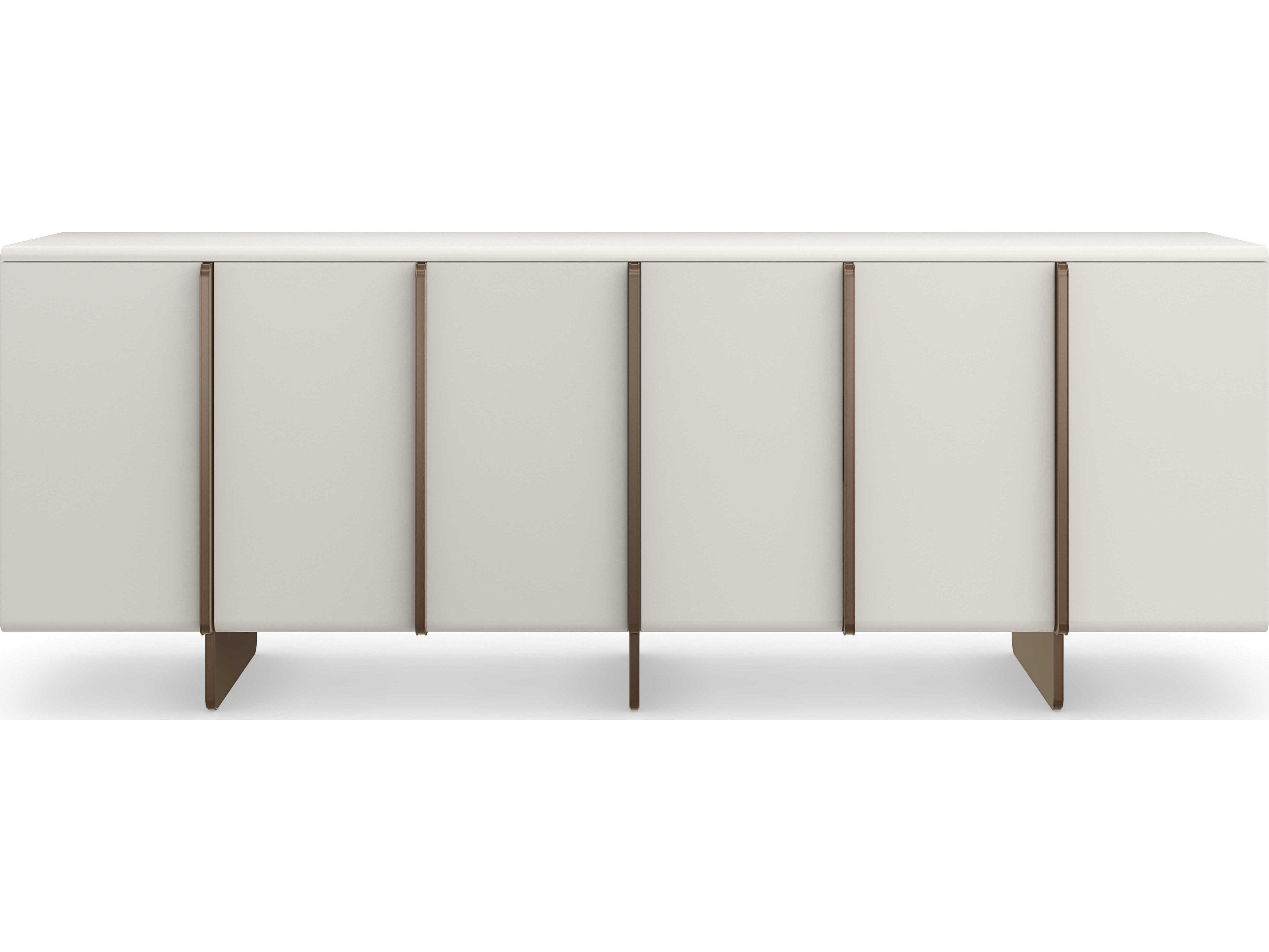 Caracole Modern Principles Emphasis 86" Birch Wood Almost White Textured Adobe Lucent Bronze Plated Metal Credenza Sideboard