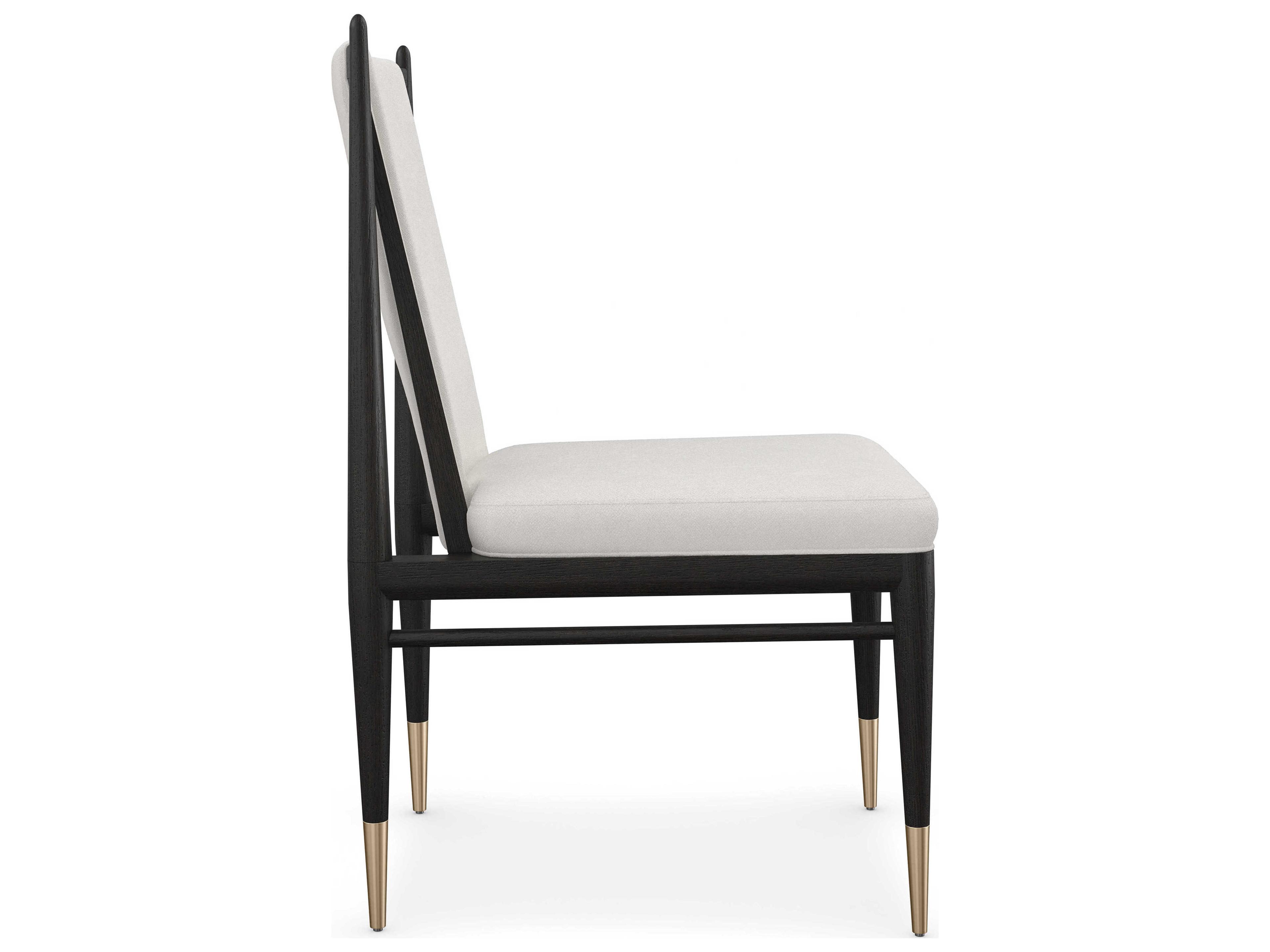 Caracole Modern Principles Unity Dark Oak Wood Black Upholstered Side Dining Chair